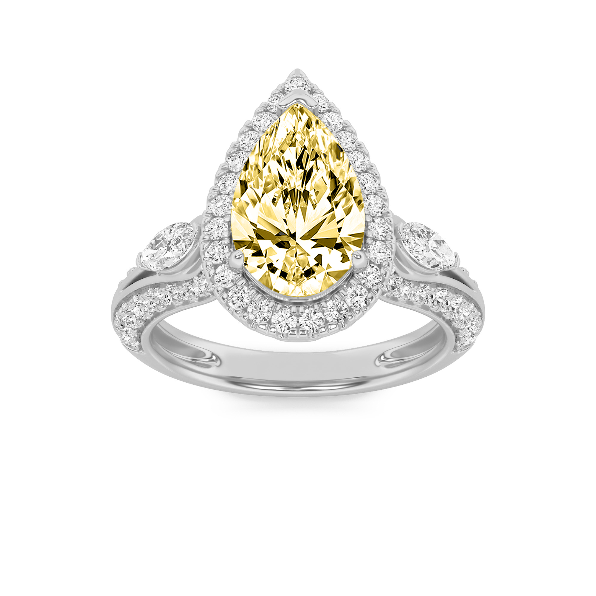 3.00 CT Pear Diamond Ring in 14K White Gold