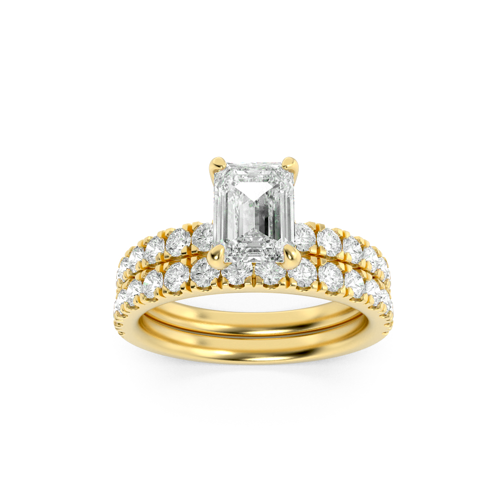2Cttw Emerald Shaped Lab Grown Diamond (F/VS) Classic Accented  Set With Band and Engagement Ring in 14K Gold