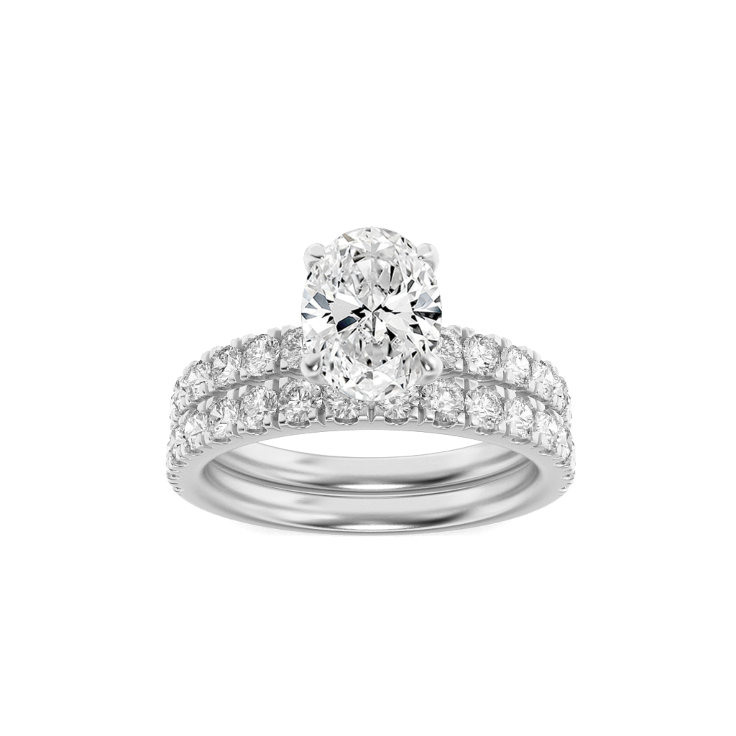 2Cttw Oval Shaped Lab Grown Diamond (F/VS) Classic Accented  Set With Band and Engagement Ring in 14K Gold
