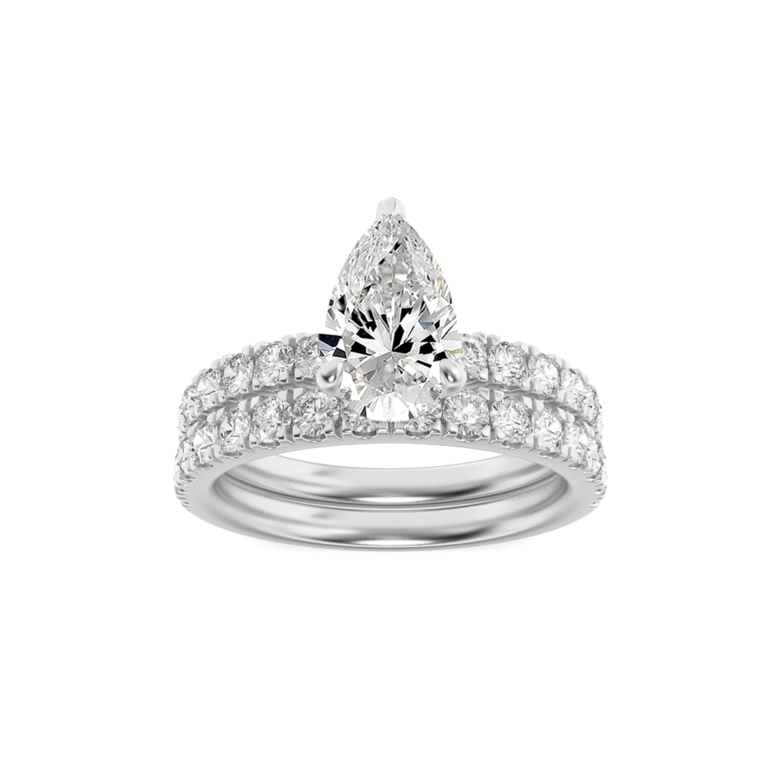 2Cttw Pear Shaped Lab Grown Diamond (F/VS) Classic Accented  Set With Band and Engagement Ring in 14K Gold