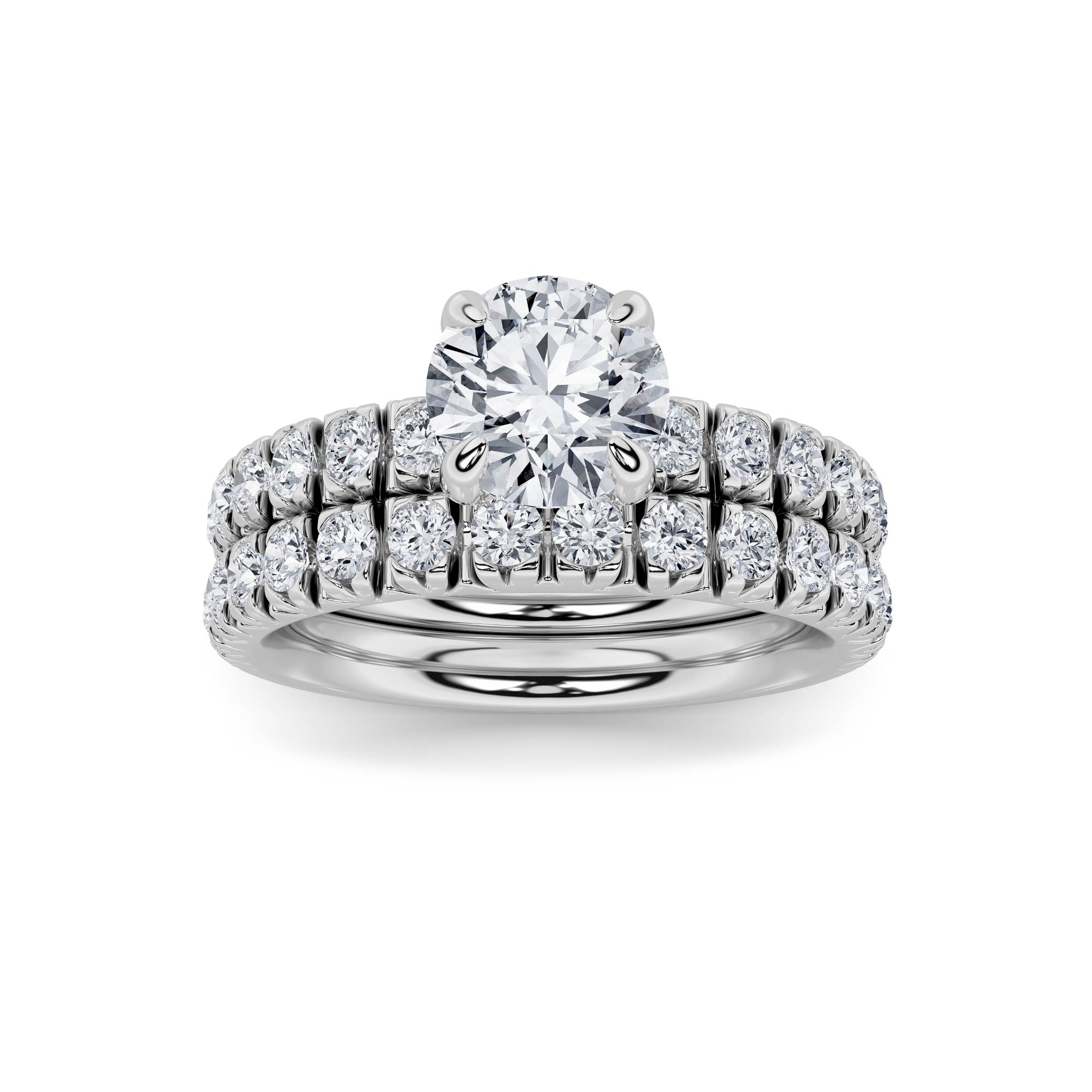 2Cttw Round Shaped Lab Grown Diamond (F/VS) Classic Accented  Set With Band and Engagement Ring in 14K Gold