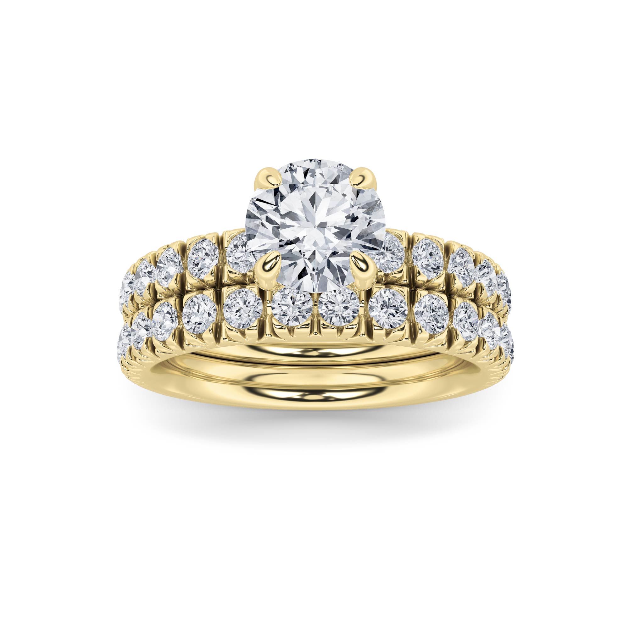 2Cttw Round Shaped Lab Grown Diamond (F/VS) Classic Accented  Set With Band and Engagement Ring in 14K Gold