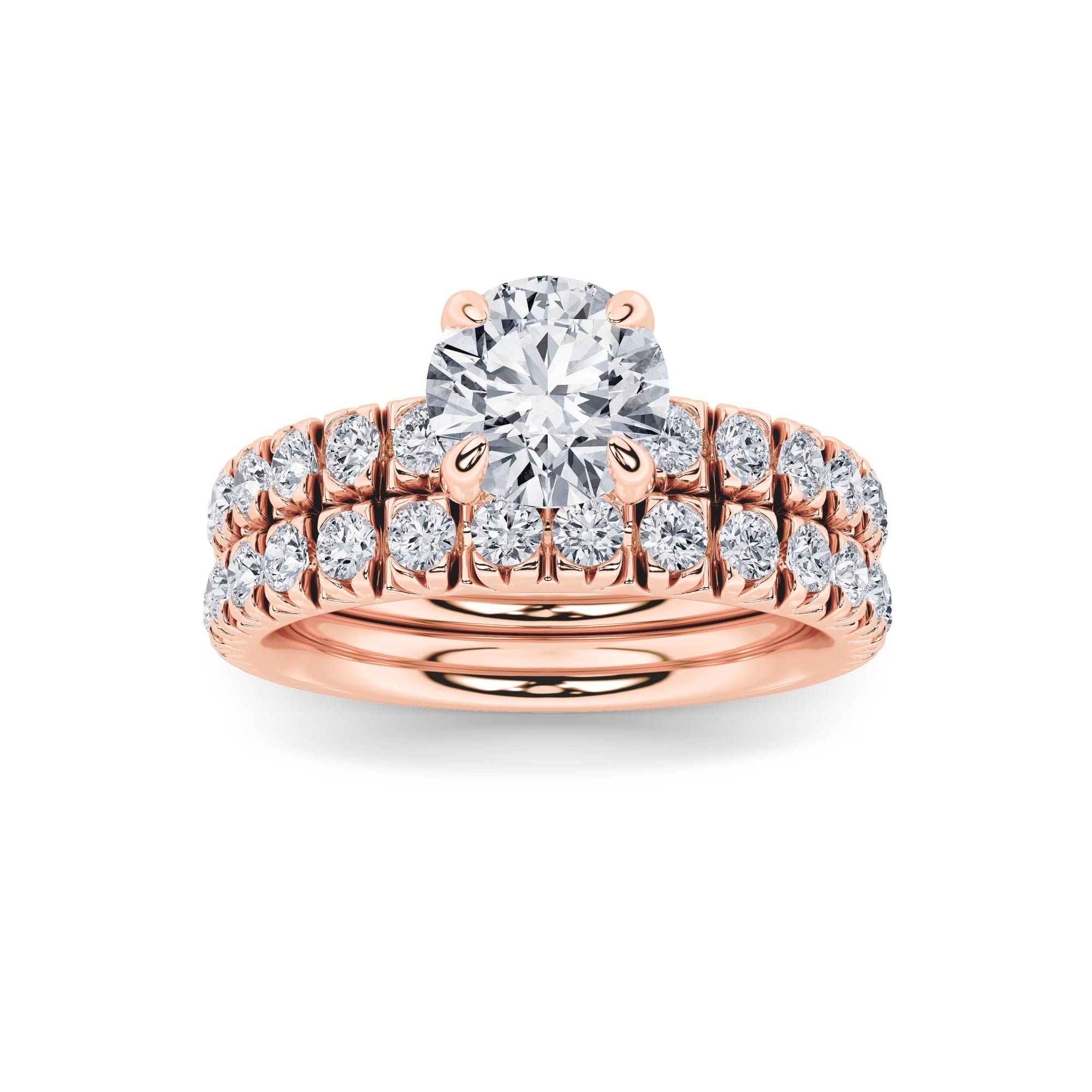 2Cttw Round Shaped Lab Grown Diamond (F/VS) Classic Accented  Set With Band and Engagement Ring in 14K Gold