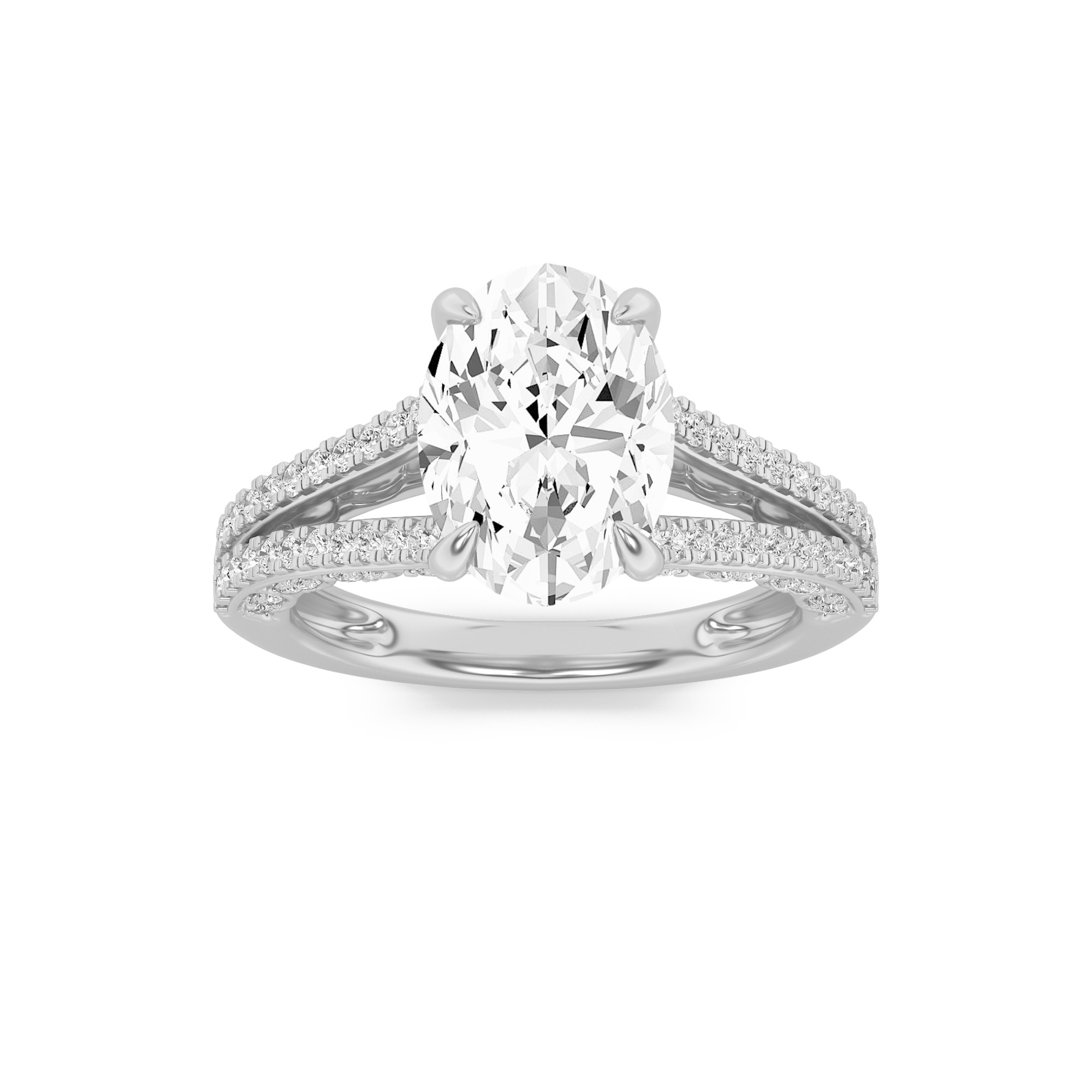 2Cttw Oval Shaped Lab Grown Diamond (F/VS) Split Shank Accented Engagement Ring in 14K Gold