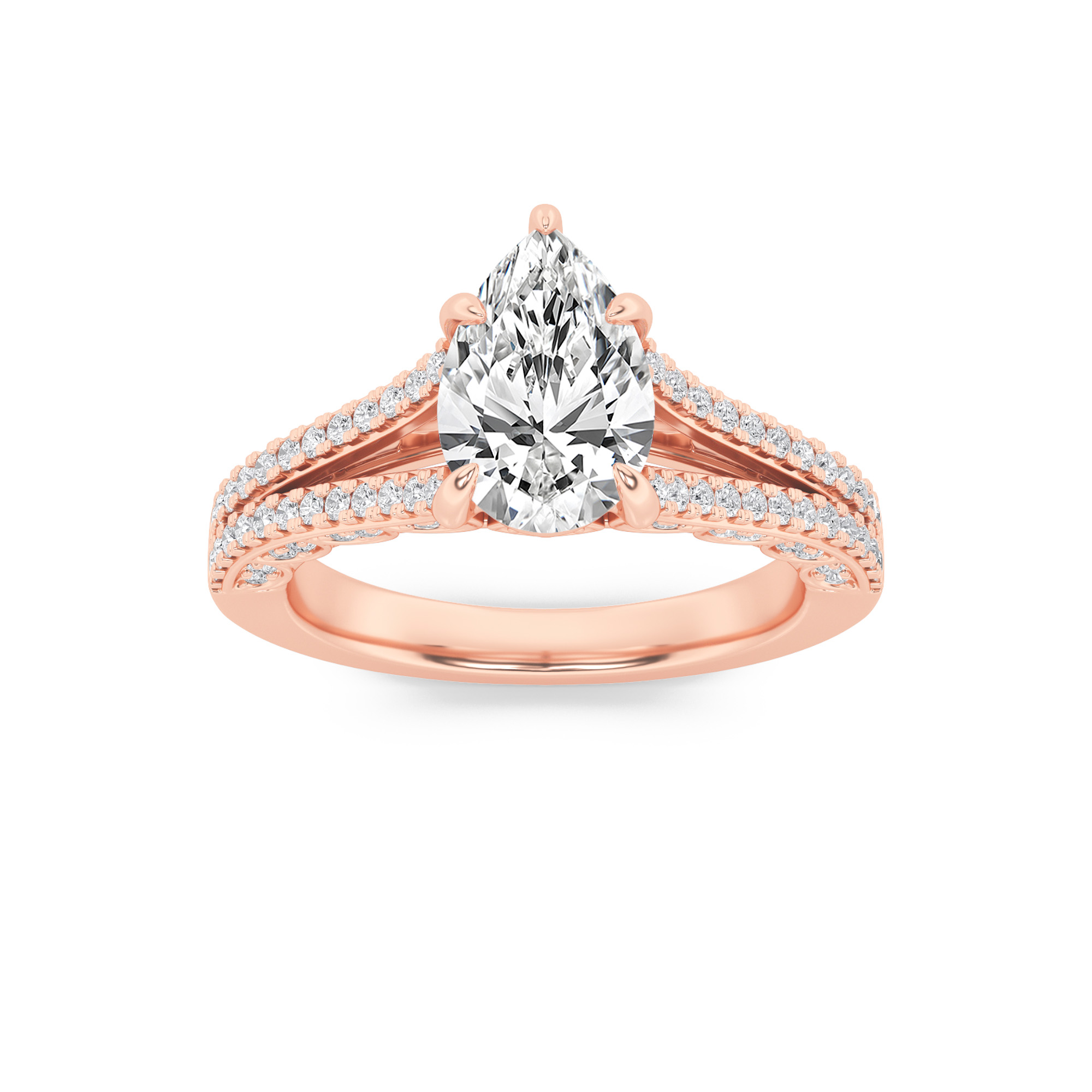 2Cttw Pear Shaped Lab Grown Diamond (F/VS) Split Shank Accented Engagement Ring in 14K Gold