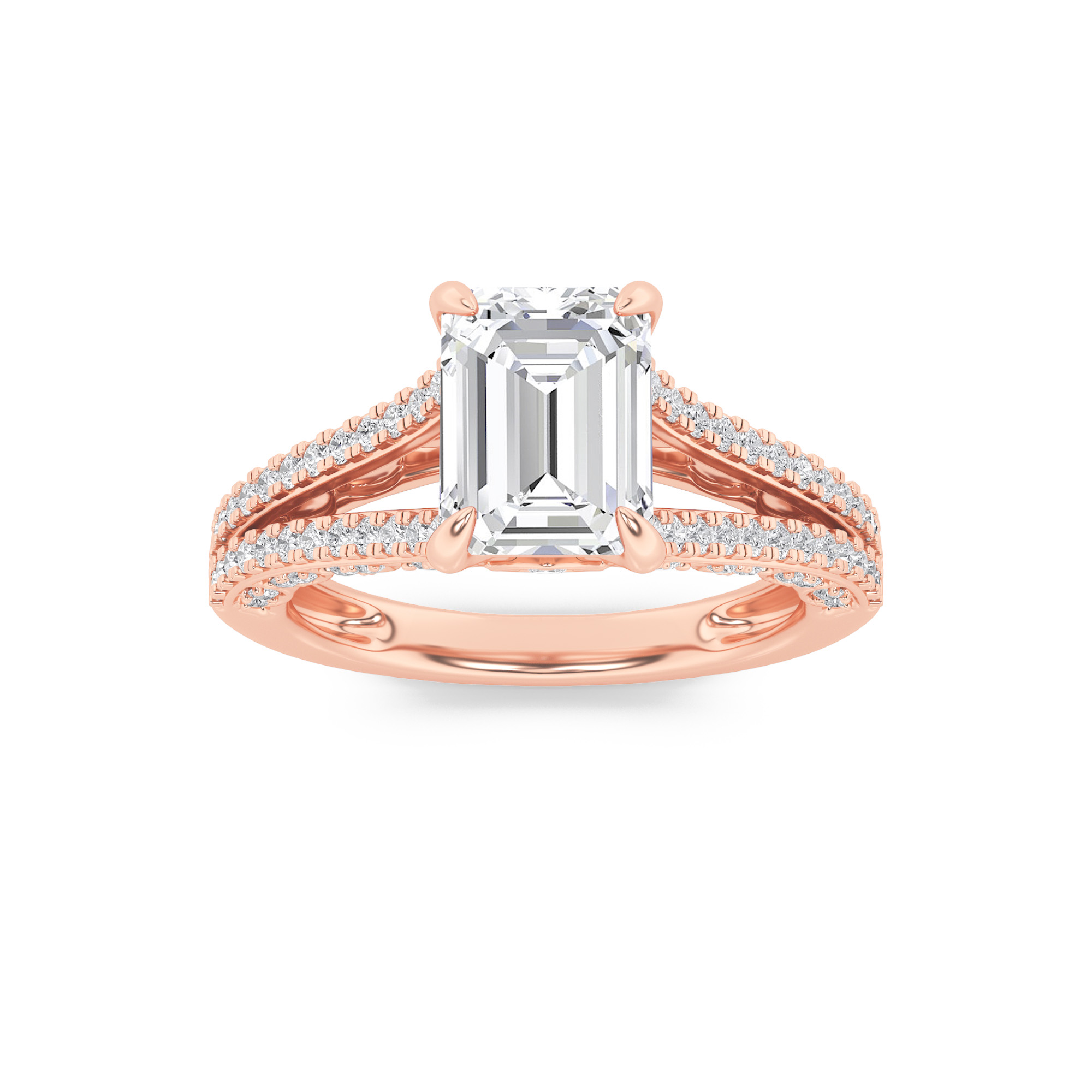 2Cttw Radiant Shaped Lab Grown Diamond (F/VS) Split Shank Accented Engagement Ring in 14K Gold