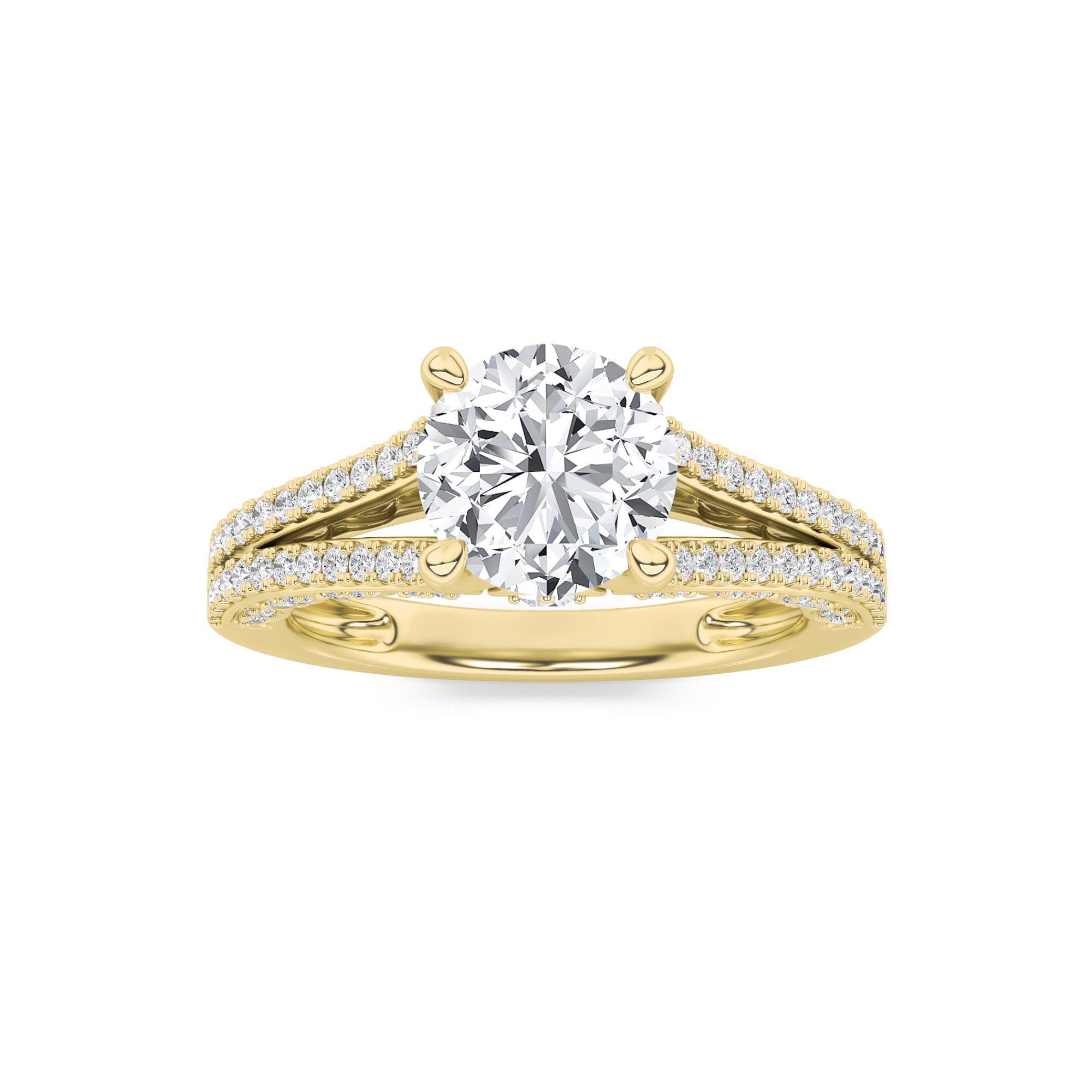 2Cttw Round Shaped Lab Grown Diamond (F/VS) Split Shank Accented Engagement Ring in 14K Gold
