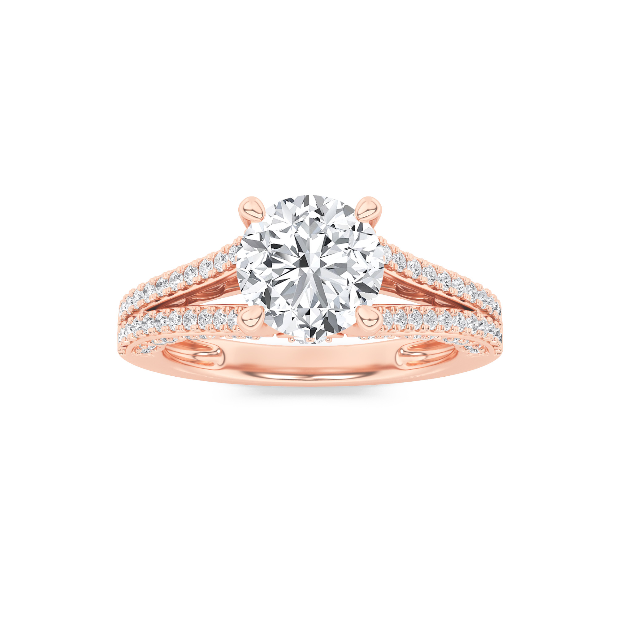 2Cttw Round Shaped Lab Grown Diamond (F/VS) Split Shank Accented Engagement Ring in 14K Gold