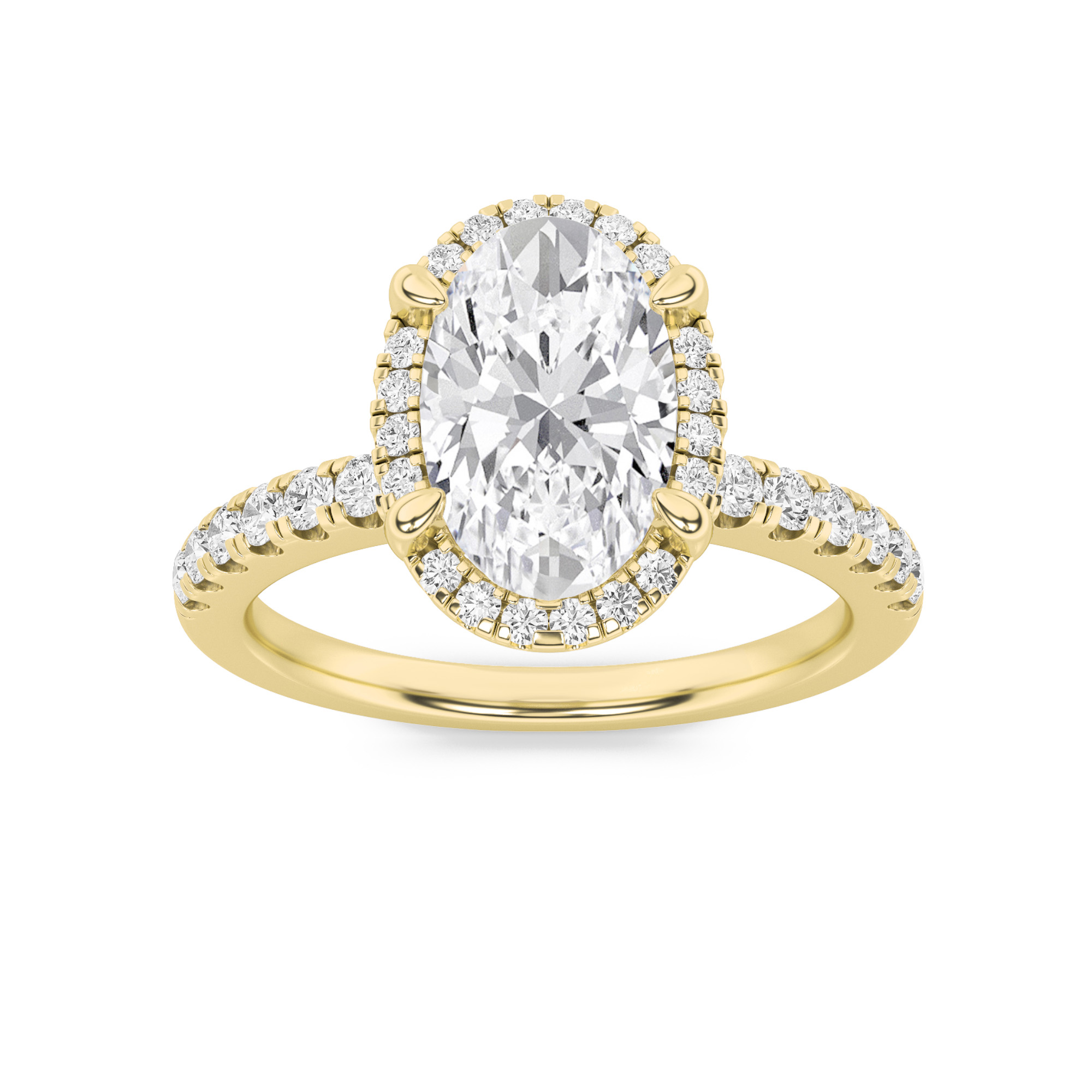 2Cttw Oval Shaped Lab Grown Diamond (F/VS) Halo Accented Engagement Ring in 14K Gold