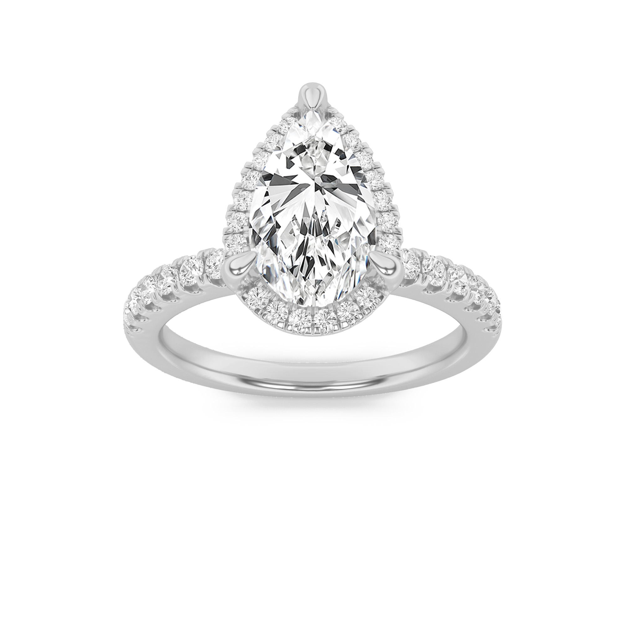 2Cttw Pear Shaped Lab Grown Diamond (F/VS) Halo Accented Engagement Ring in 14K Gold