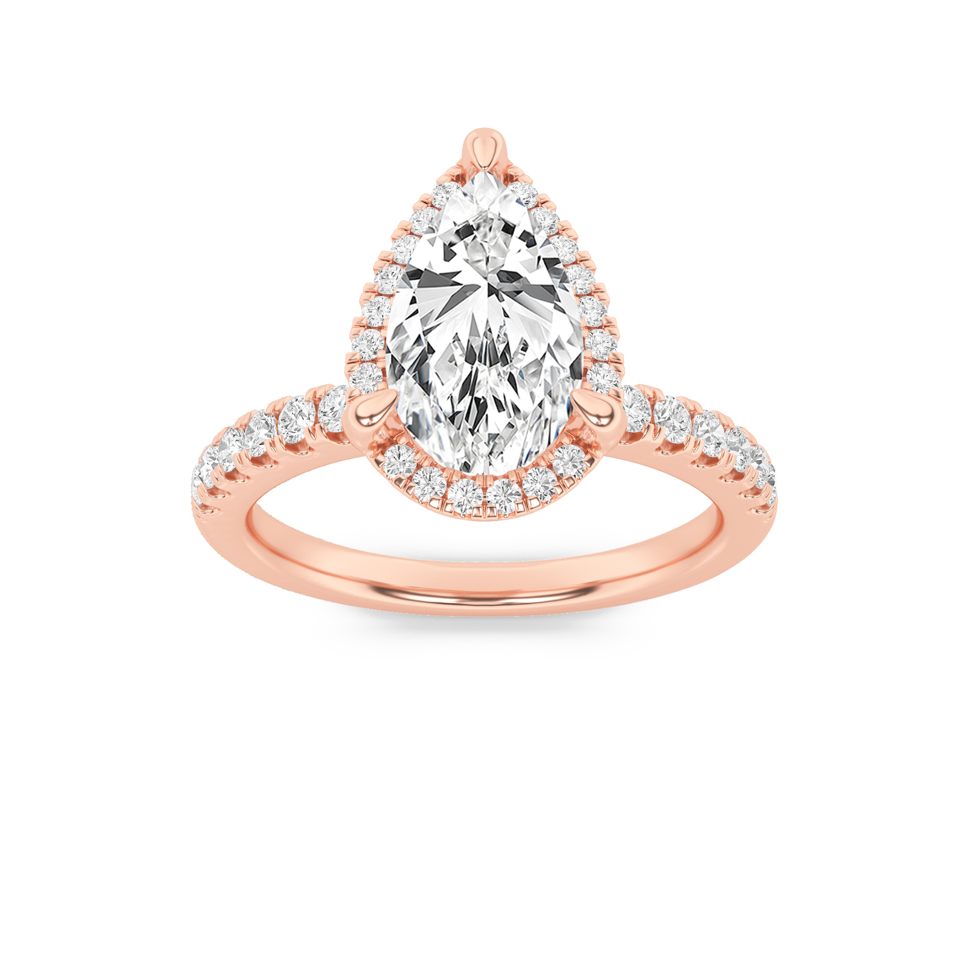 2Cttw Pear Shaped Lab Grown Diamond (F/VS) Halo Accented Engagement Ring in 14K Gold