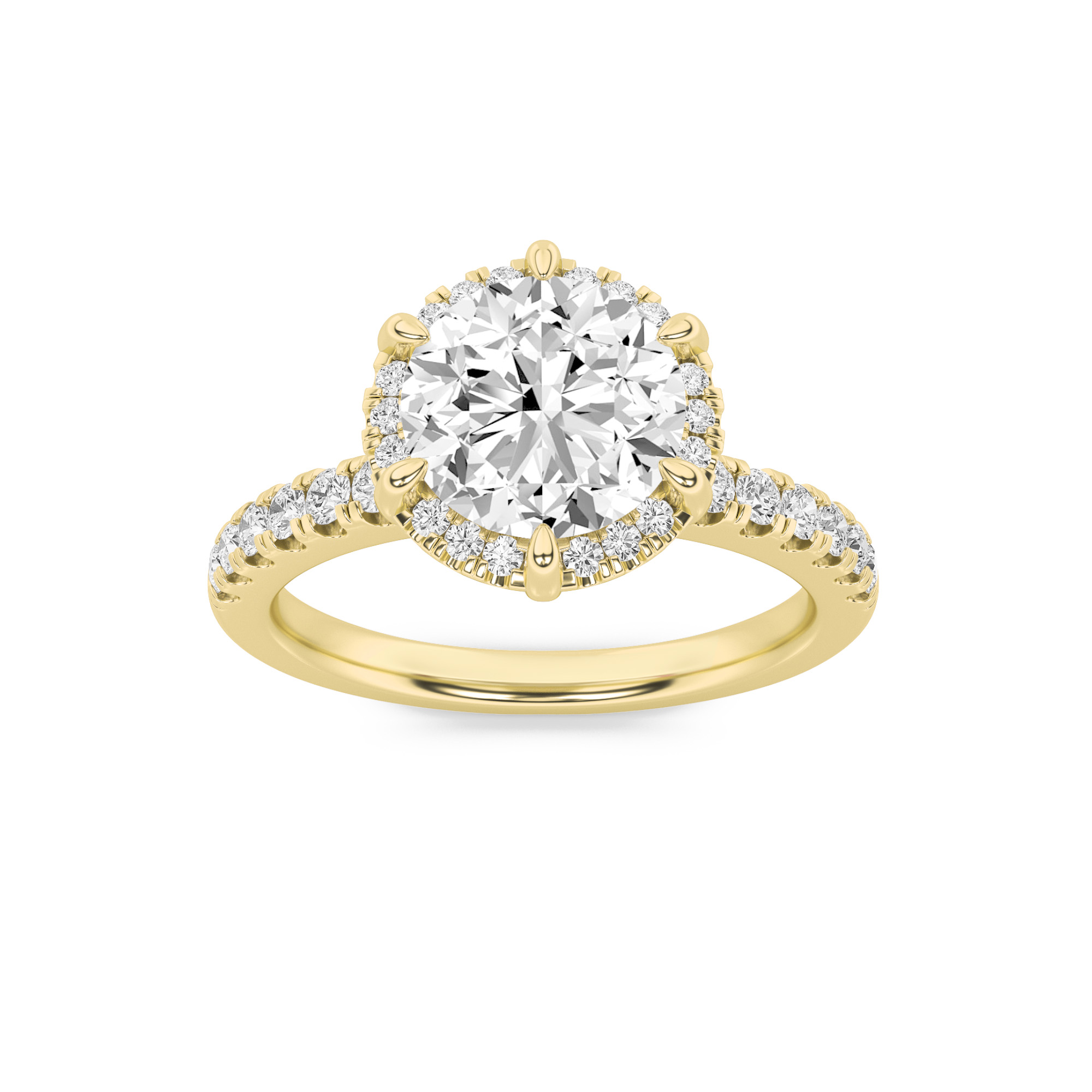 2Cttw Round Shaped Lab Grown Diamond (F/VS) Halo Accented Engagement Ring in 14K Gold