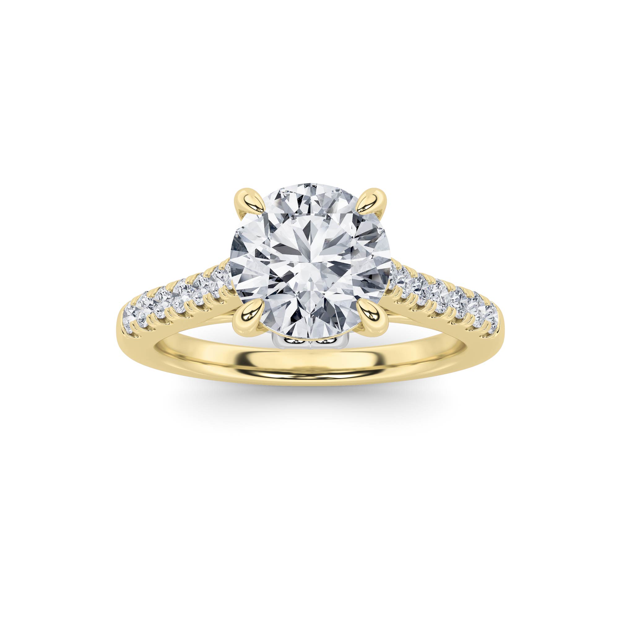 2.5Cttw Round Shaped Lab Grown Diamond (F/VS) Petite Shank Accented Engagement Ring in 14K Gold