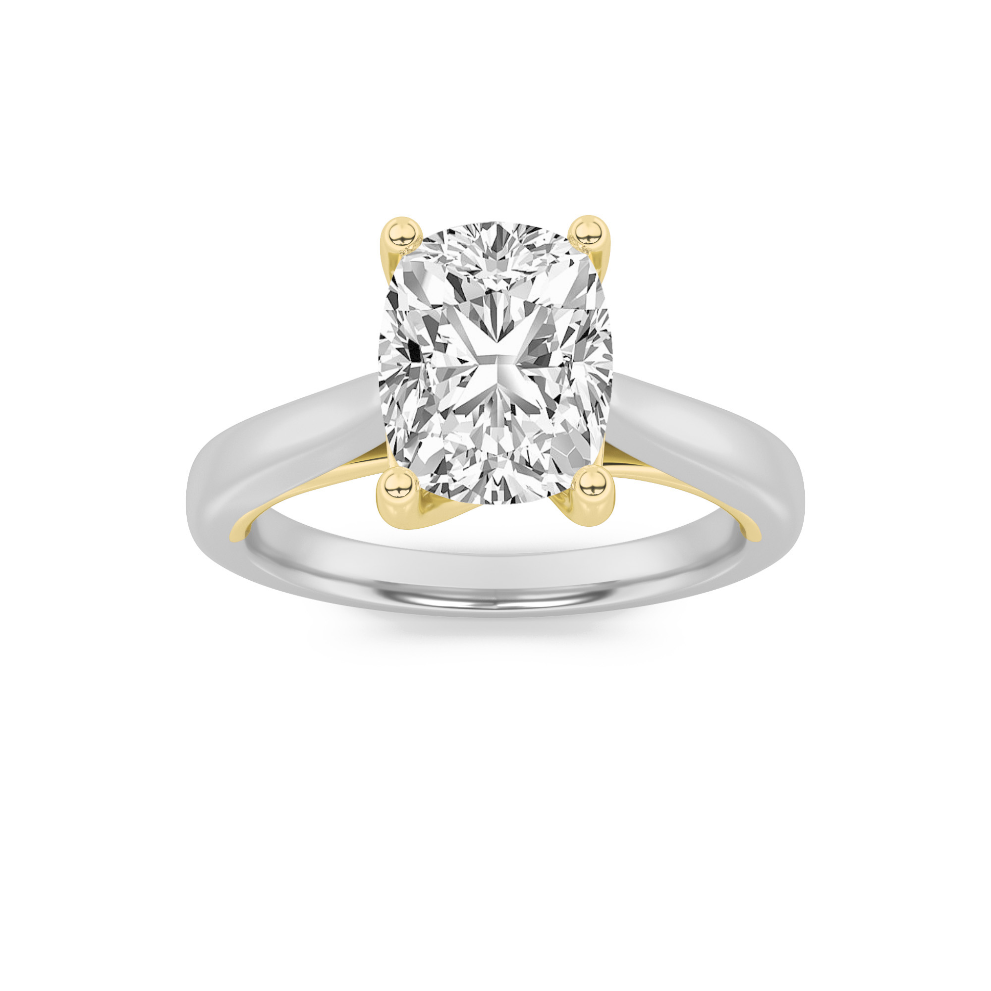 2.5Cttw Elongated Cushion Shaped Lab Grown Diamond (F/VS) Two Tone Cathedral Shank Engagement Ring in 14K Gold