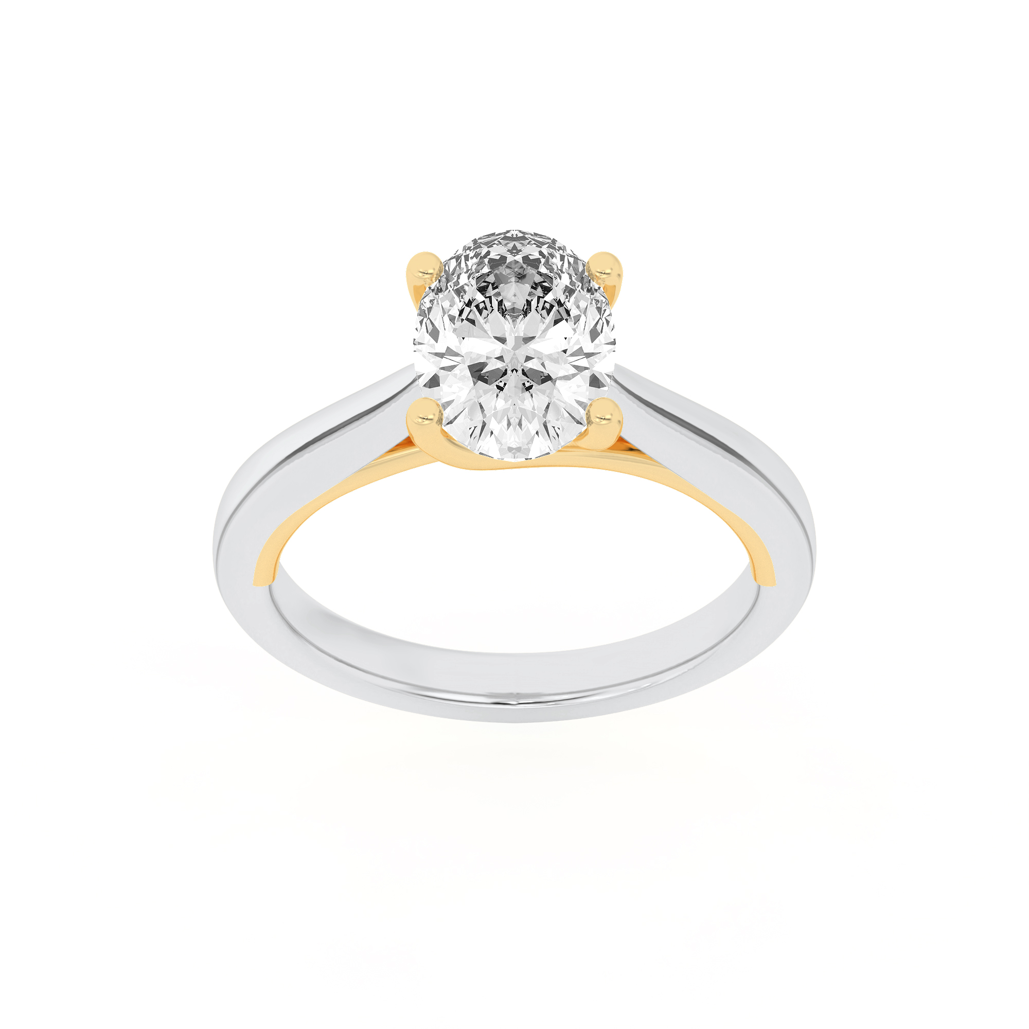 2Cttw Oval Shaped Lab Grown Diamond (F/VS) Two Tone Cathedral Shank Engagement Ring in 14K Gold