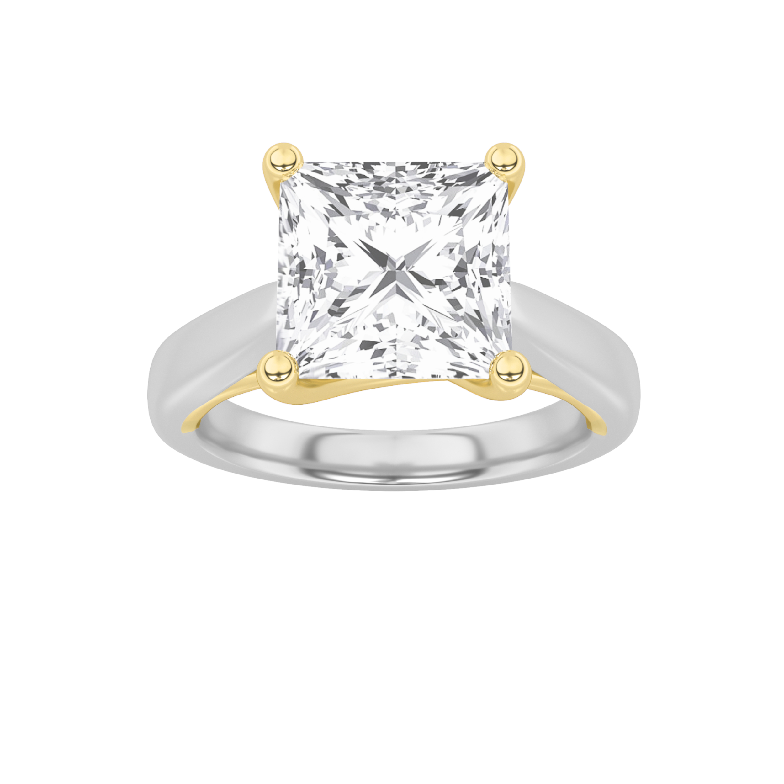 3Cttw Princess Shaped Lab Grown Diamond (F/VS) Two Tone Cathedral Shank Engagement Ring in 14K Gold