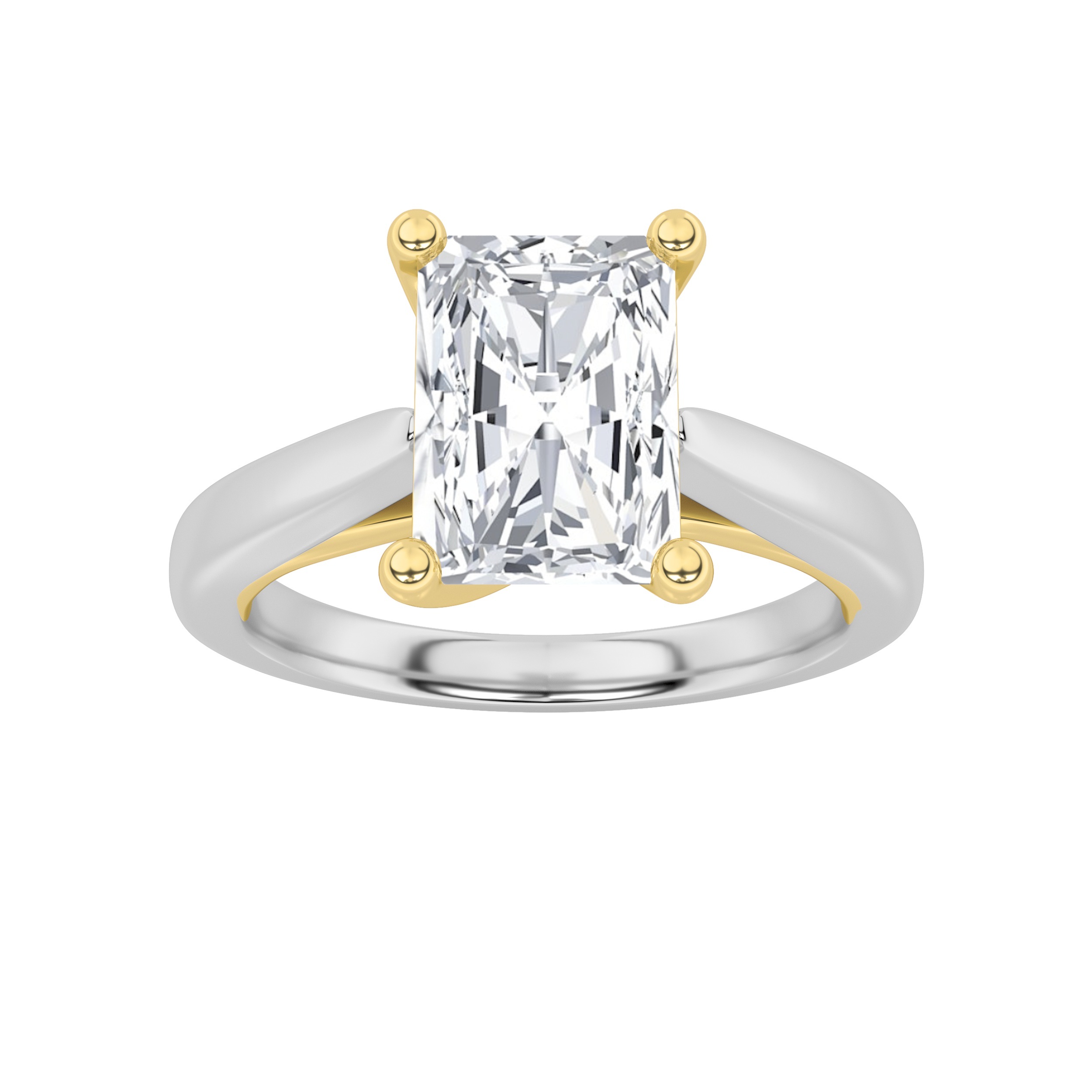 2Cttw Radiant Shaped Lab Grown Diamond (F/VS) Two Tone Cathedral Shank Engagement Ring in 14K Gold