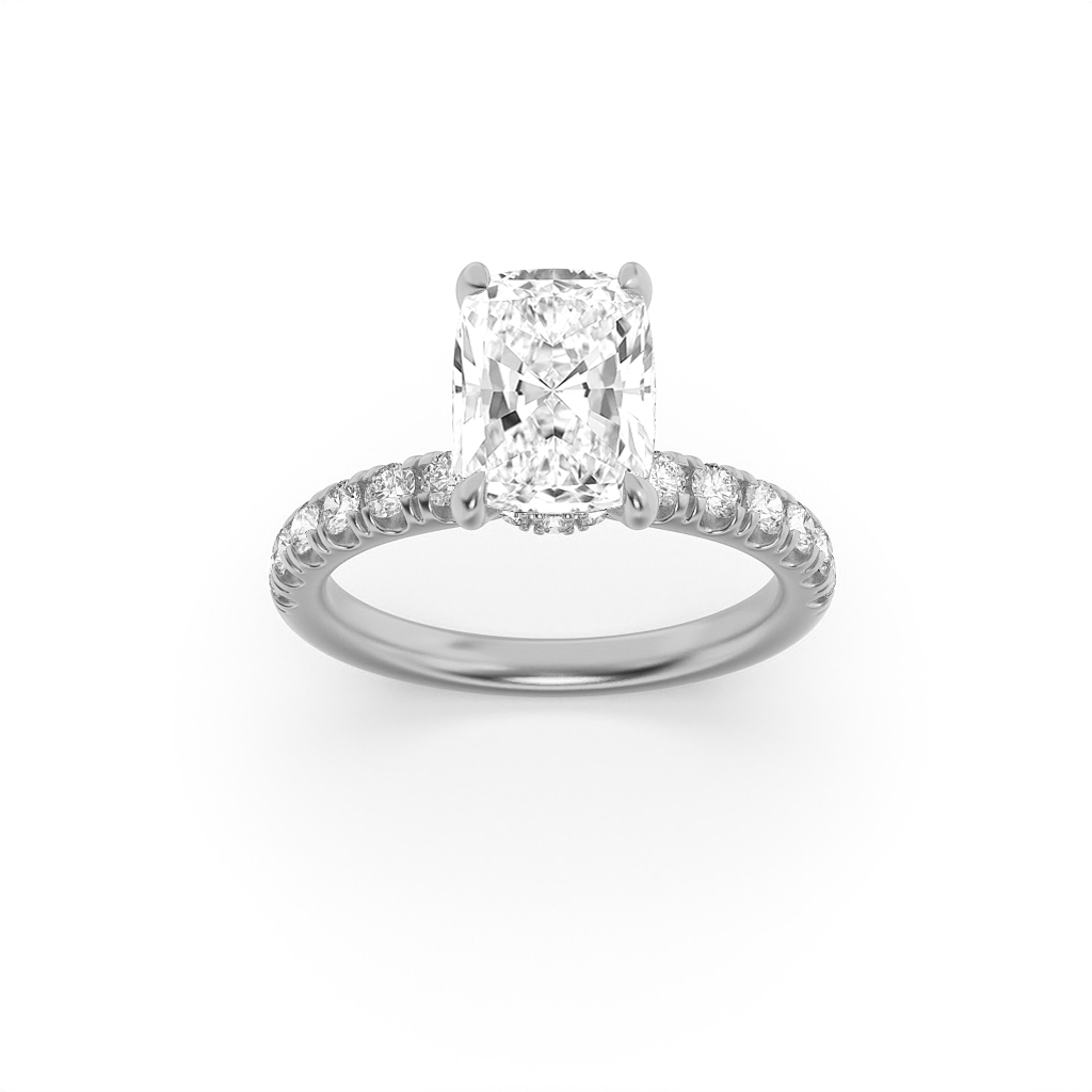 2Cttw Elongated Cushion Shaped Lab Grown Diamond (F/VS) Hidden Halo Accented Ring in 14K Gold