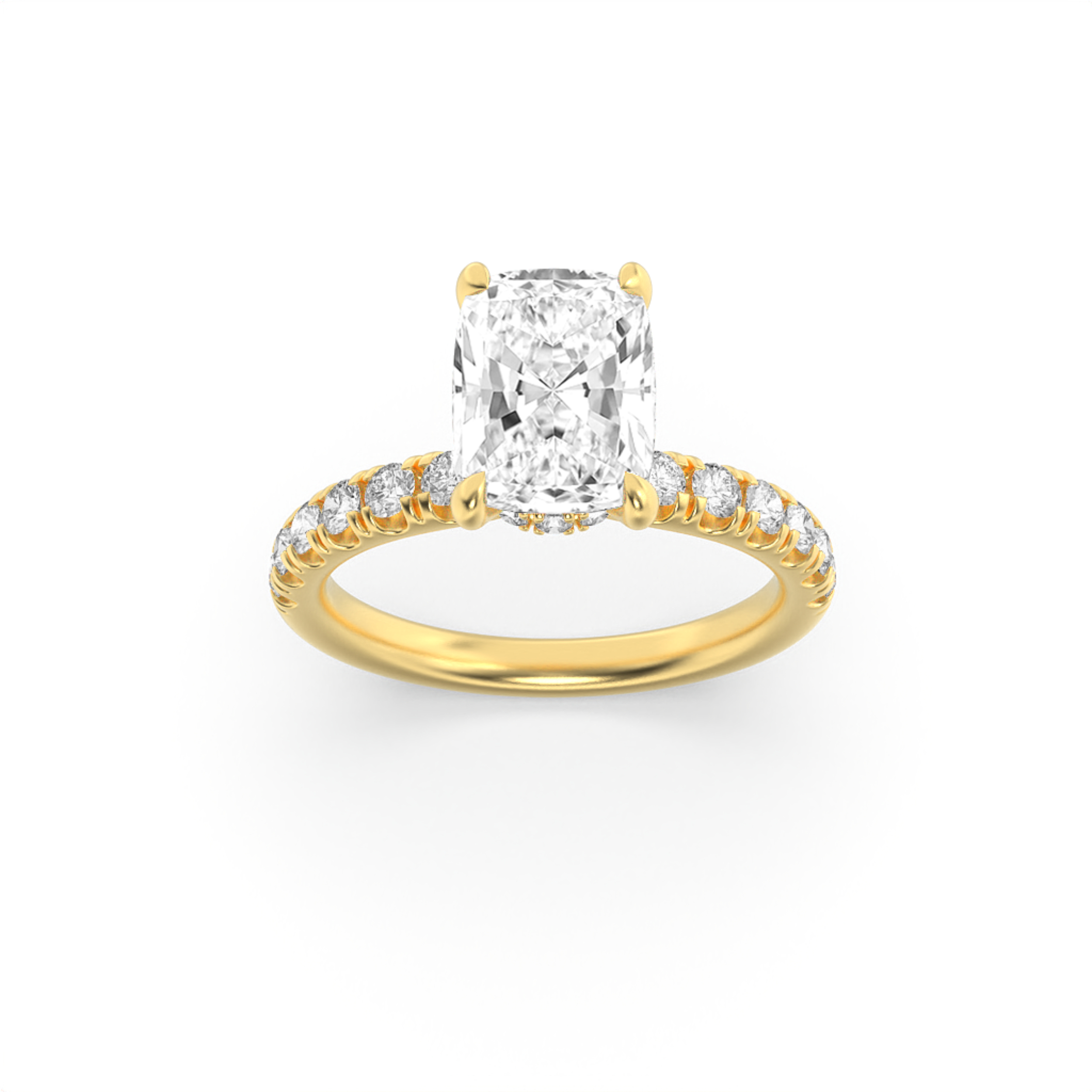 2Cttw Elongated Cushion Shaped Lab Grown Diamond (F/VS) Hidden Halo Accented Ring in 14K Gold