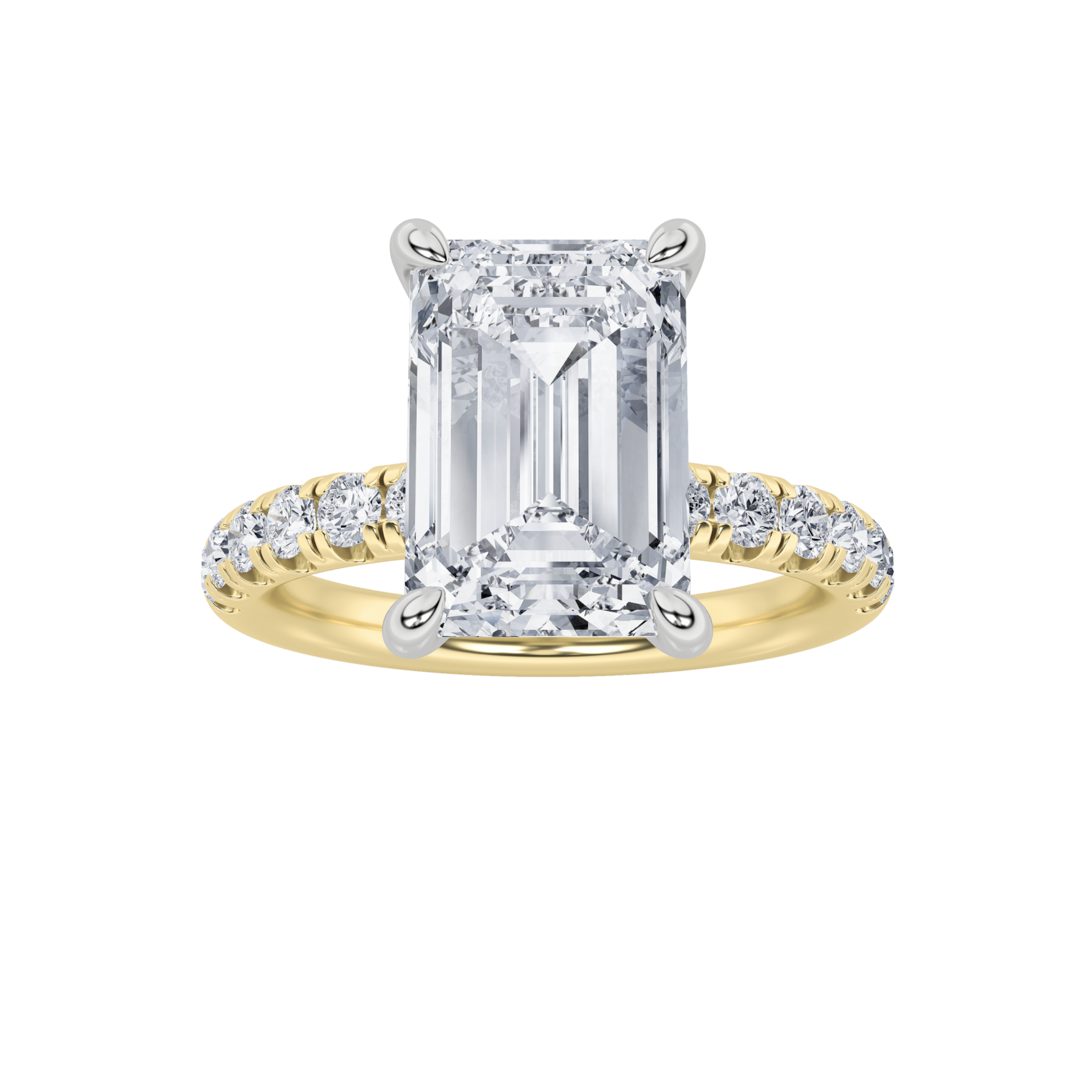 2Cttw Emerald Shaped Lab Grown Diamond (F/VS) Hidden Halo Accented Ring in 14K Gold