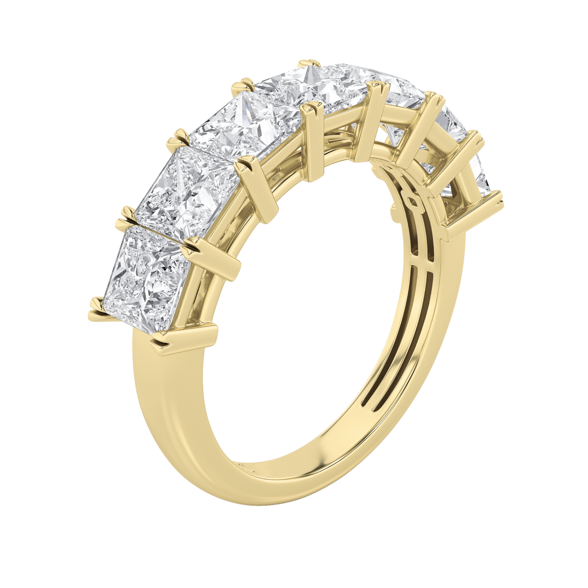 2Cttw Princess Shaped Lab Grown Diamond (F/VS) Seven Stone Band Ring in 14K Gold