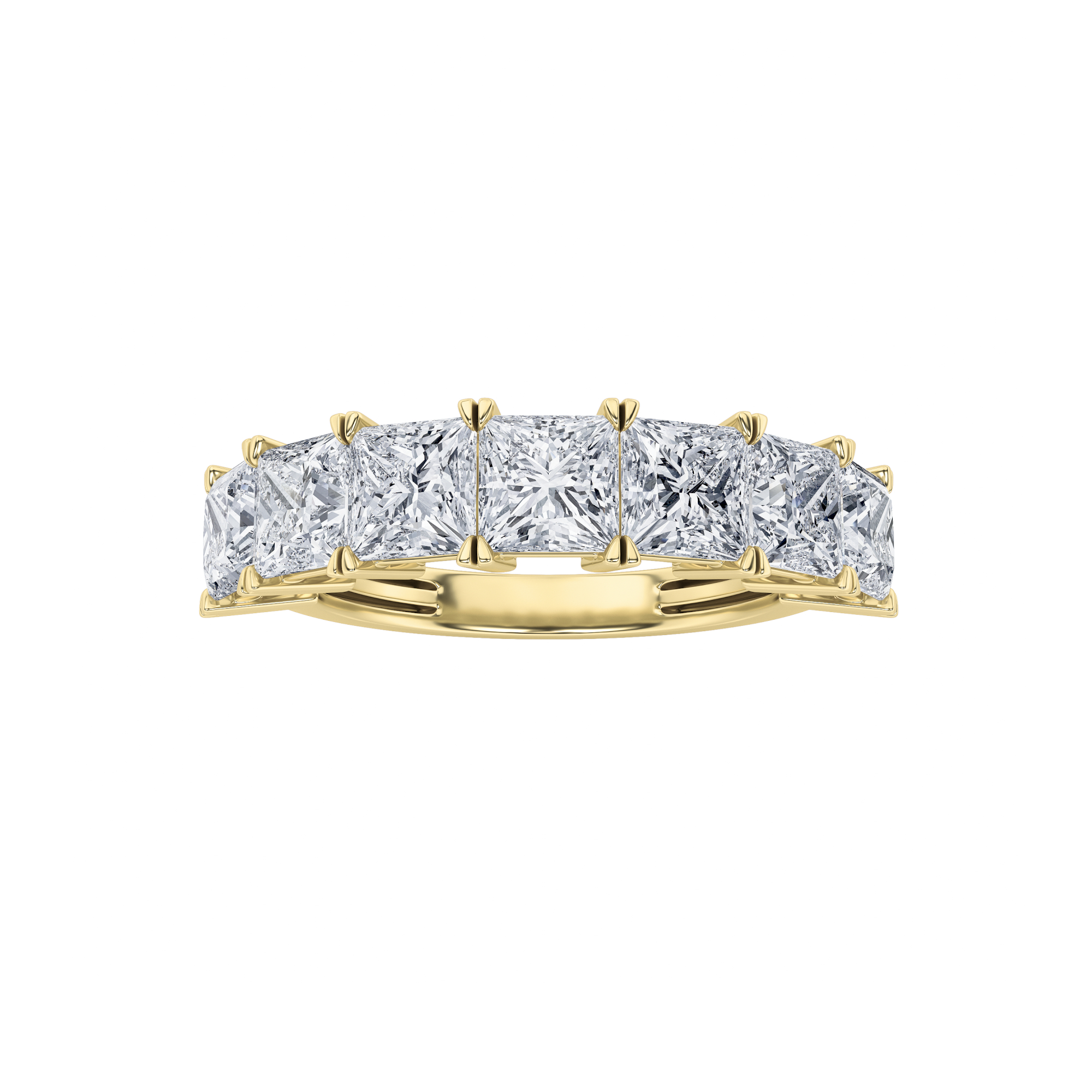 3Cttw Princess Shaped Lab Grown Diamond (F/VS) Seven Stone Band Ring in 14K Gold