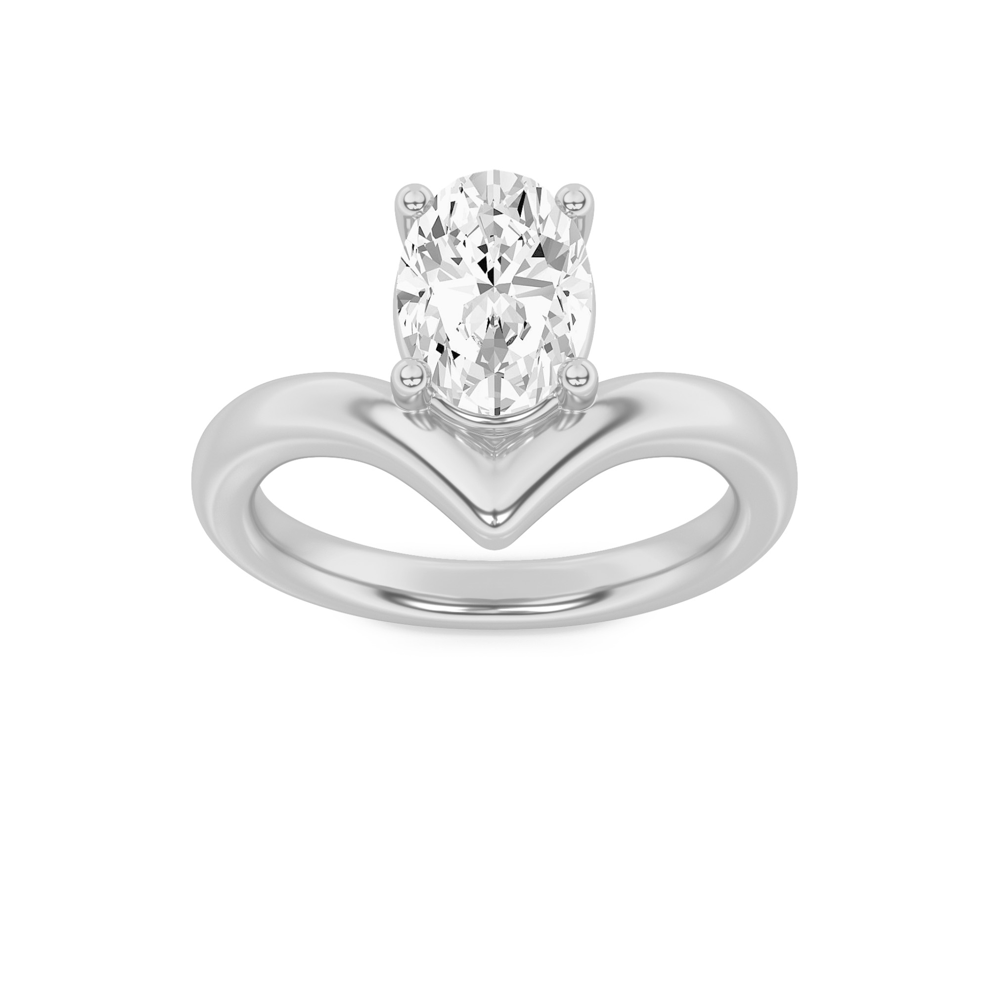1.5Cttw Oval Shaped Lab Grown Diamond (F/VS) Chevron Solitaire Engagement Ring in 14K Gold