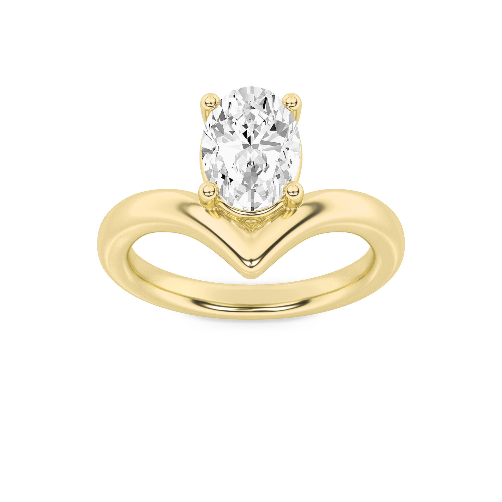 1.5Cttw Oval Shaped Lab Grown Diamond (F/VS) Chevron Solitaire Engagement Ring in 14K Gold