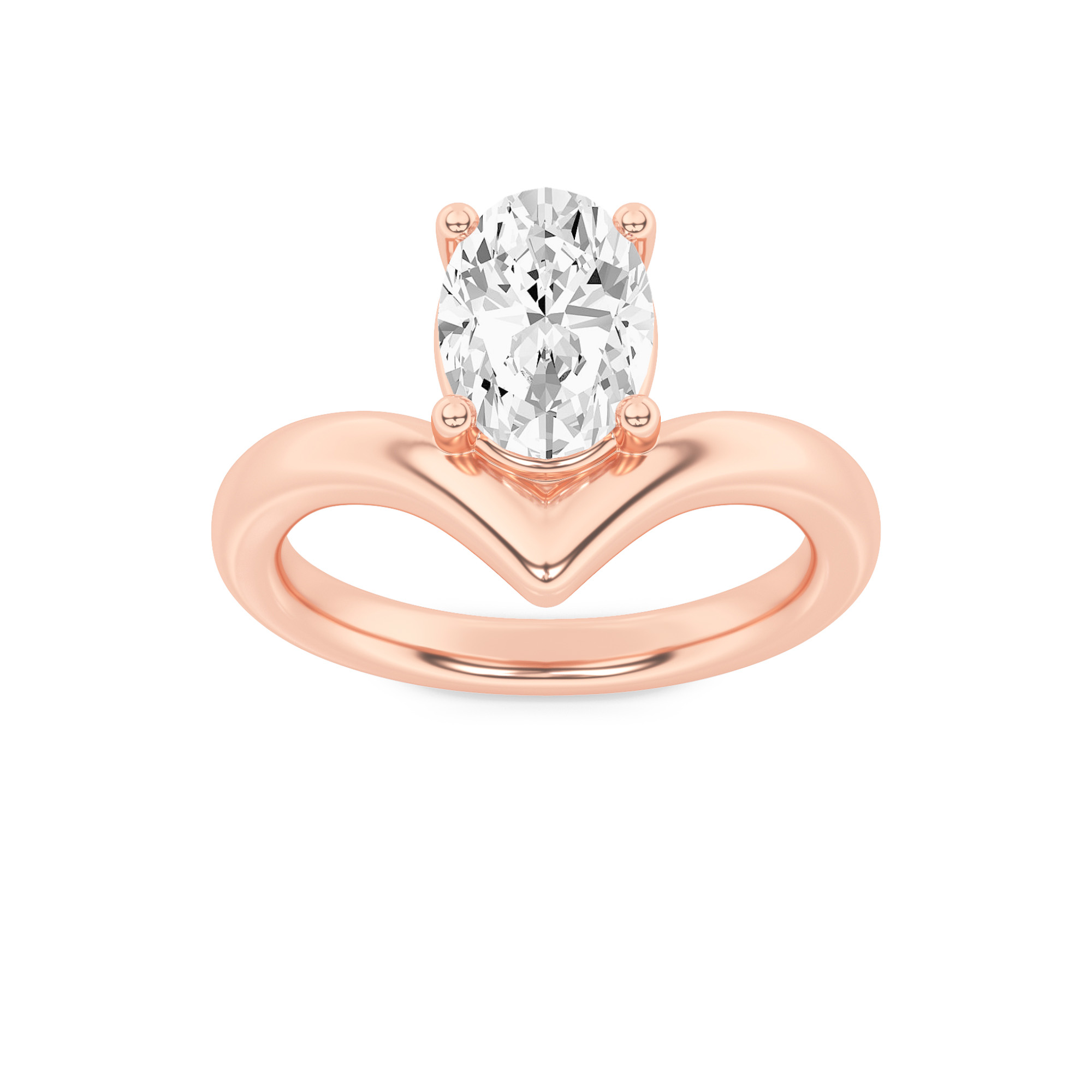 1.5Cttw Oval Shaped Lab Grown Diamond (F/VS) Chevron Solitaire Engagement Ring in 14K Gold