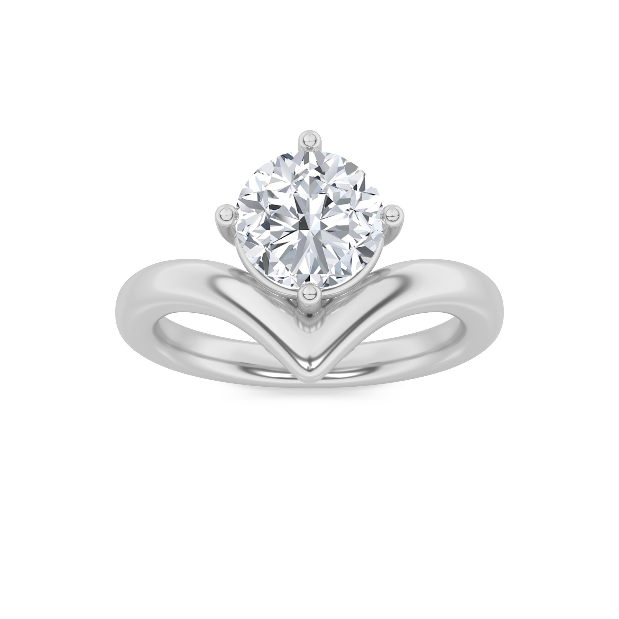 1.5Cttw Round Shaped Lab Grown Diamond (F/VS) Chevron Solitaire Engagement Ring in 14K Gold