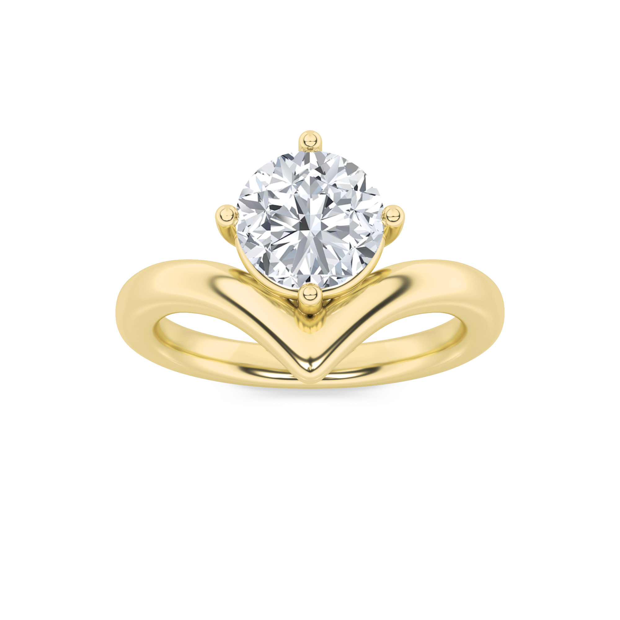 1.5Cttw Round Shaped Lab Grown Diamond (F/VS) Chevron Solitaire Engagement Ring in 14K Gold