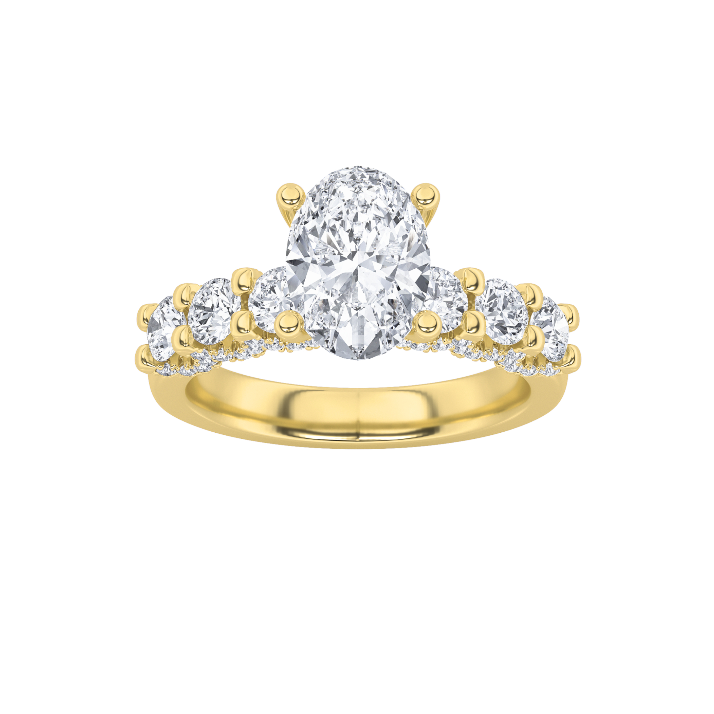 2.5Cttw Oval Shaped Lab Grown Diamond (F/VS) Accented Double Halo Set of Band and  Ring in 14K Gold