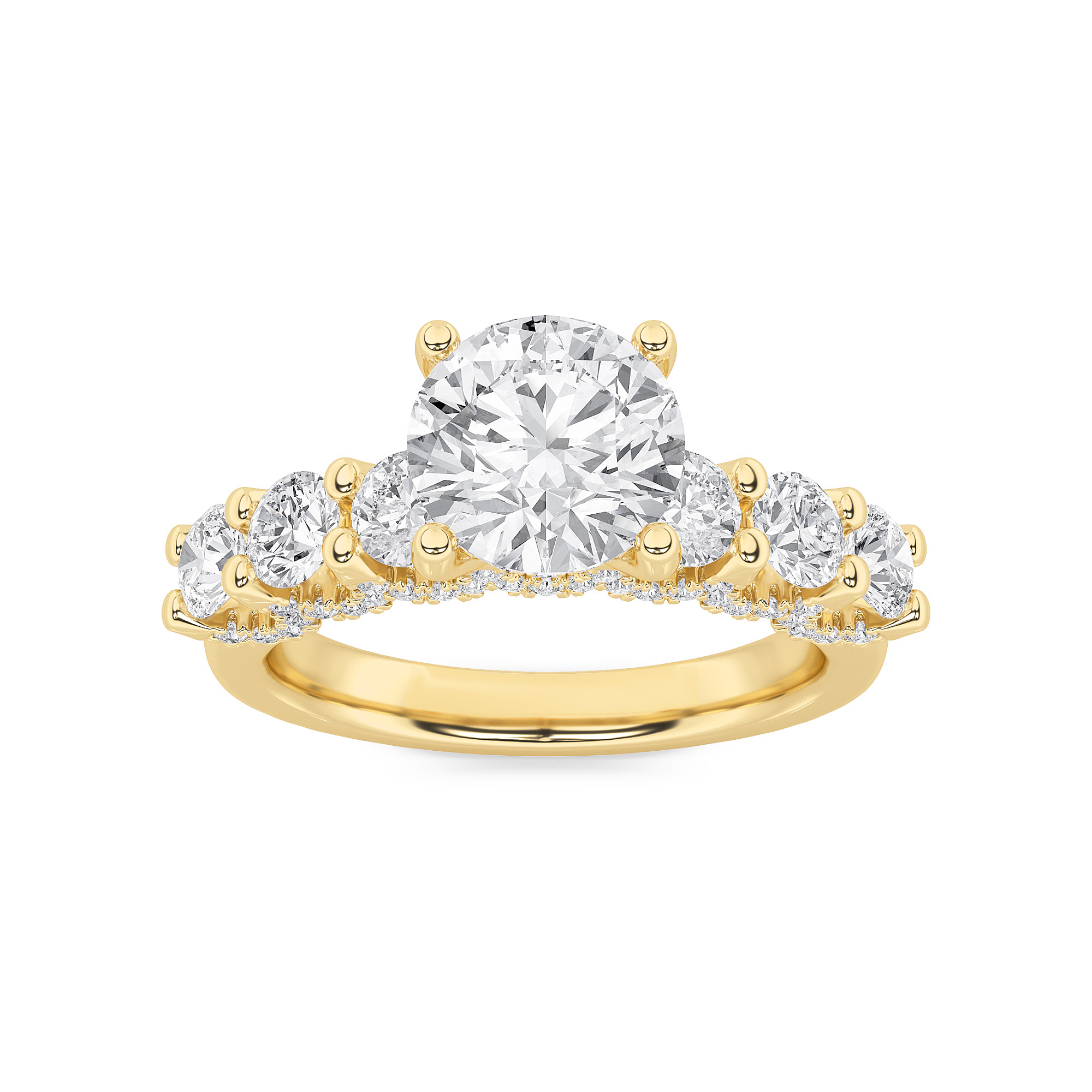 2.5Cttw Round Shaped Lab Grown Diamond (F/VS) Accented Double Halo Set of Band and  Ring in 14K Gold
