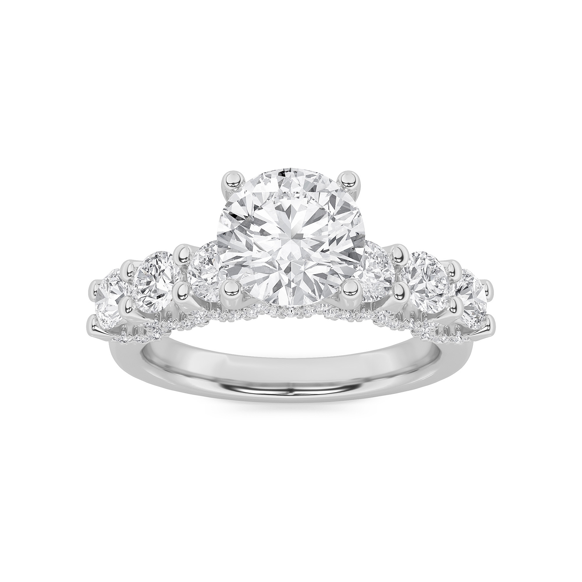 5Cttw Round Shaped Lab Grown Diamond (F/VS) Accented Double Halo Set of Band and  Ring in 14K Gold