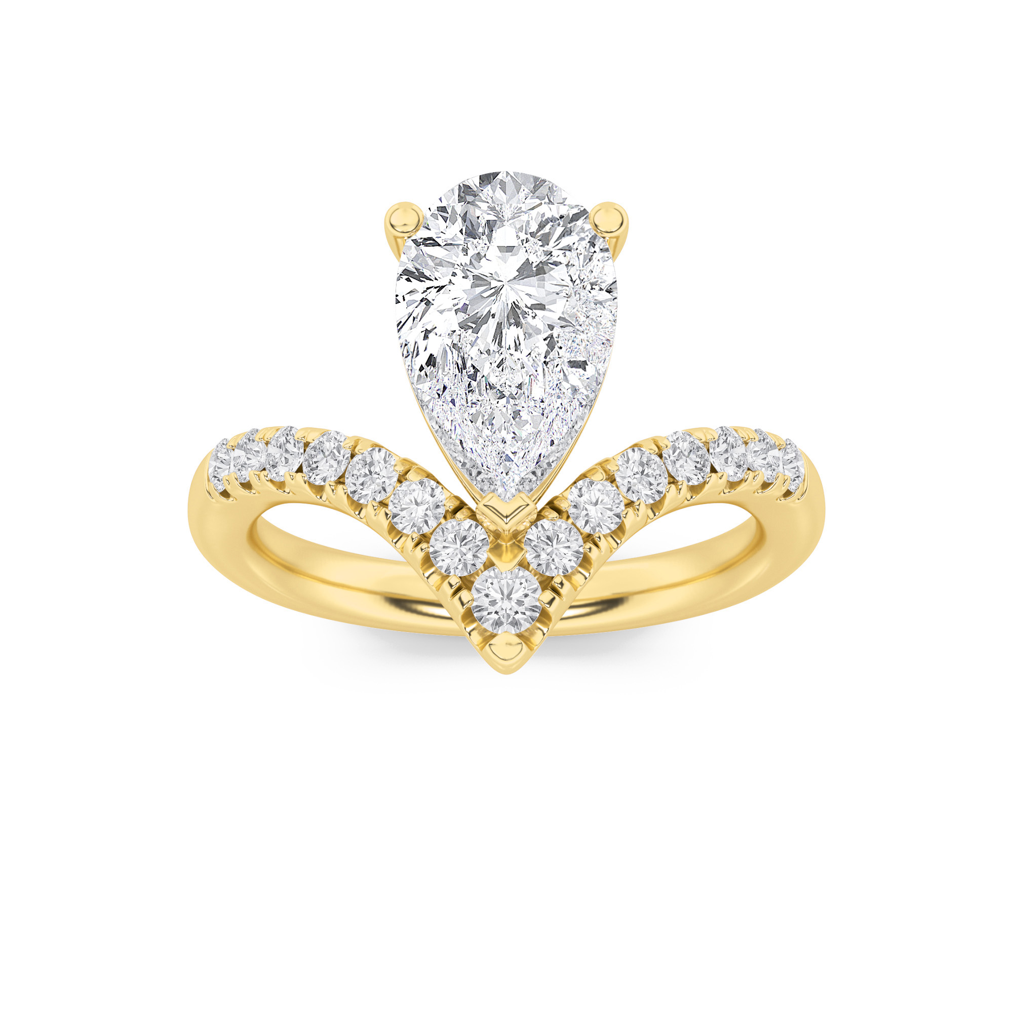 2Cttw Pear Shaped Lab Grown Diamond (F/VS) Accented Solitaire Fancy Engagement Ring in 14K Gold