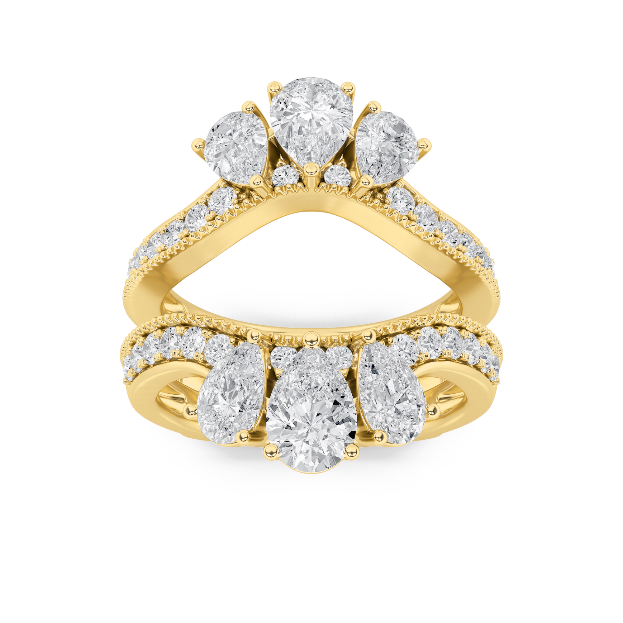 2Cttw Pear Shaped Lab Grown Diamond (F/VS) Insert Jacket Ring in 14K Gold