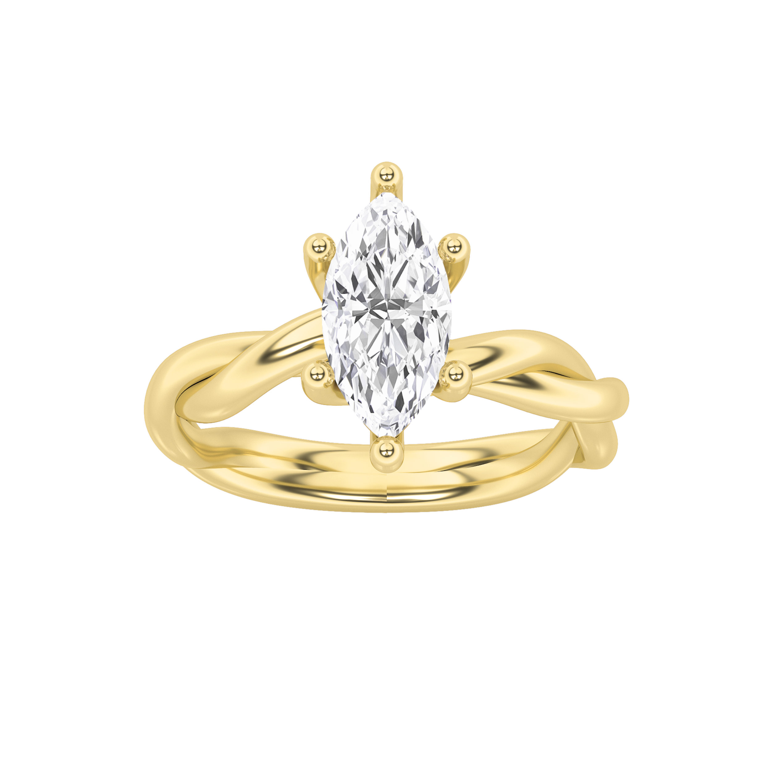1.5Cttw Marquise Shaped Lab Grown Diamond (F/VS) Twisted Shank Solitaire Engagement Ring in 14K Gold