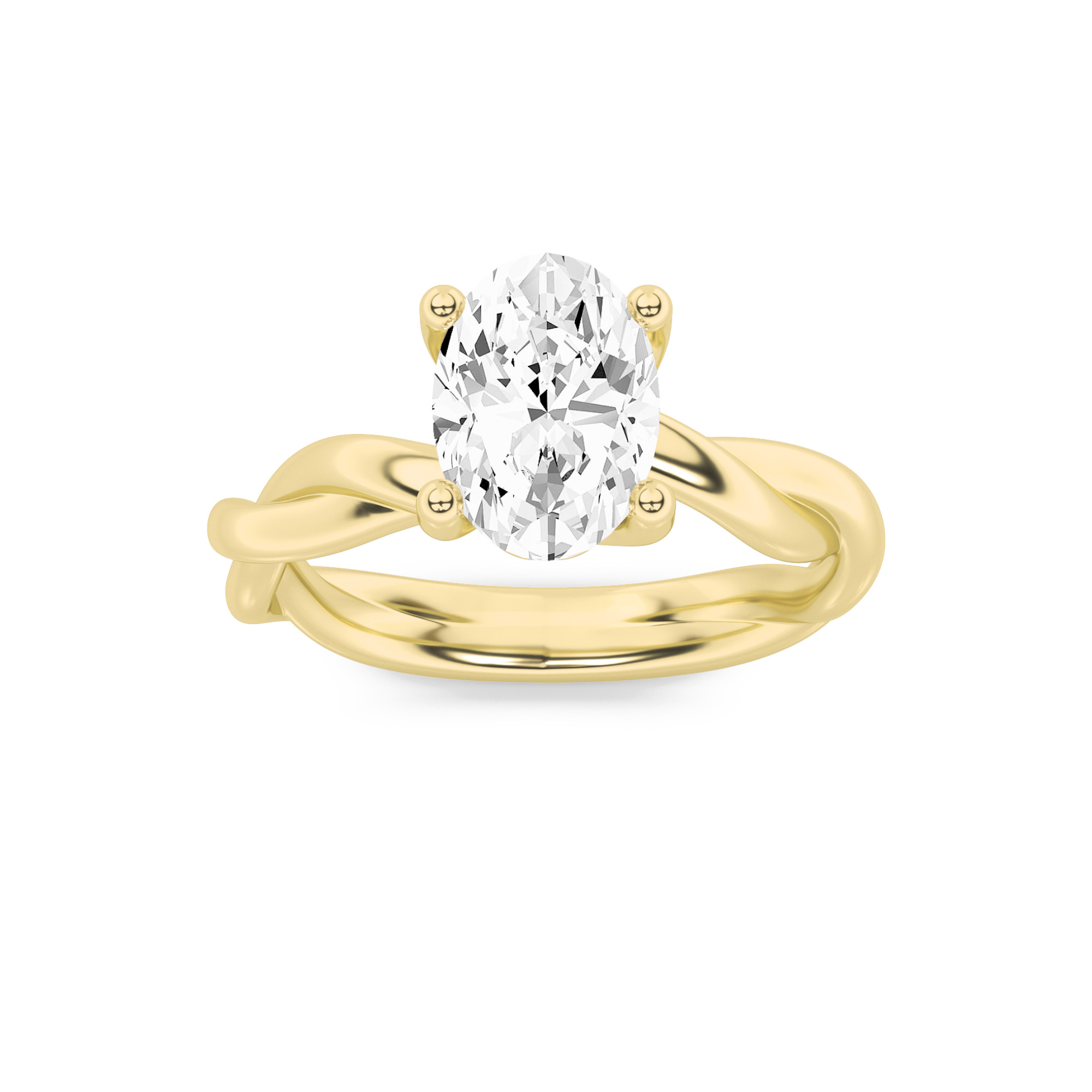1Cttw Oval Shaped Lab Grown Diamond (F/VS) Twisted Shank Solitaire Engagement Ring in 14K Gold