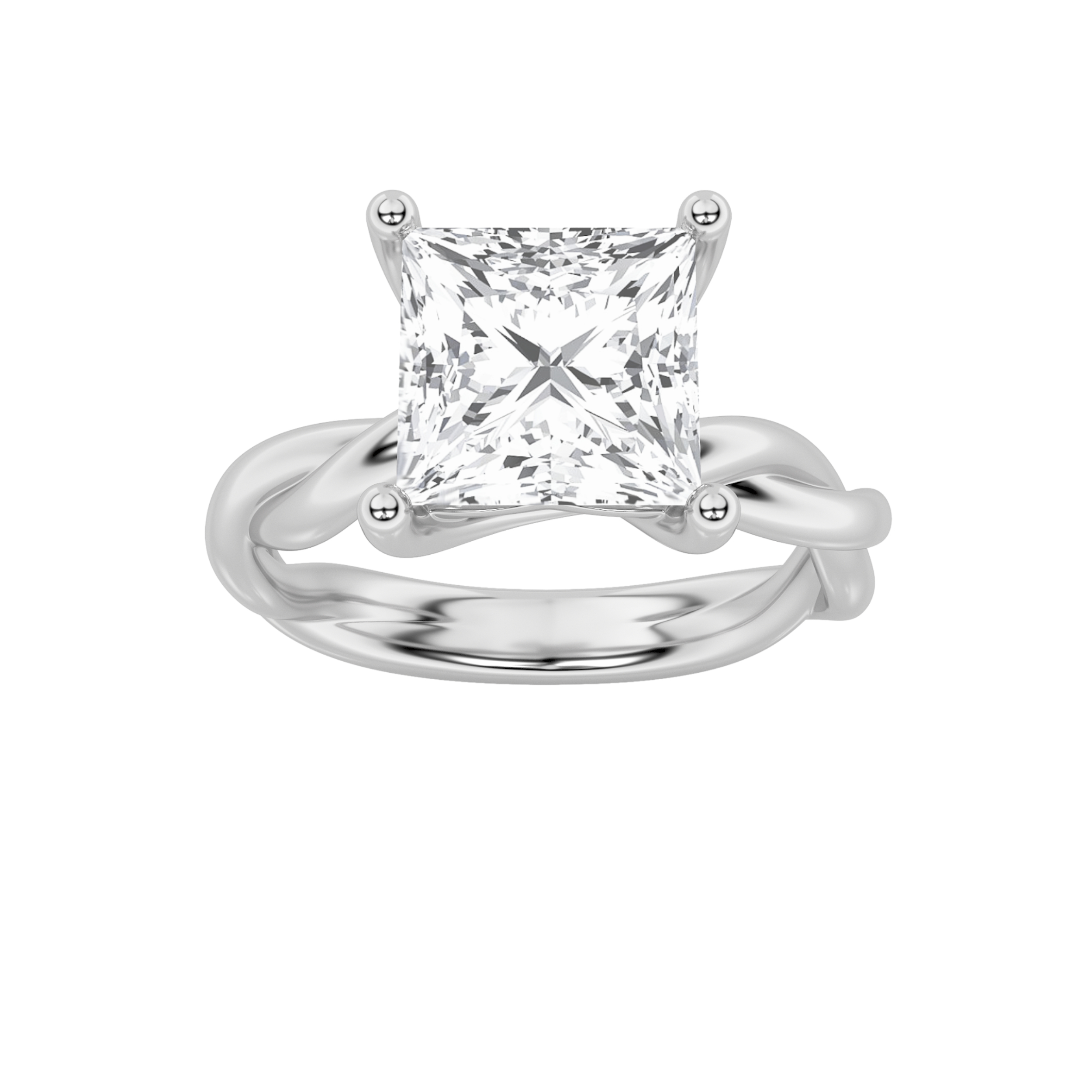 2Cttw Princess Shaped Lab Grown Diamond (F/VS) Twisted Shank Solitaire Engagement Ring in 14K Gold