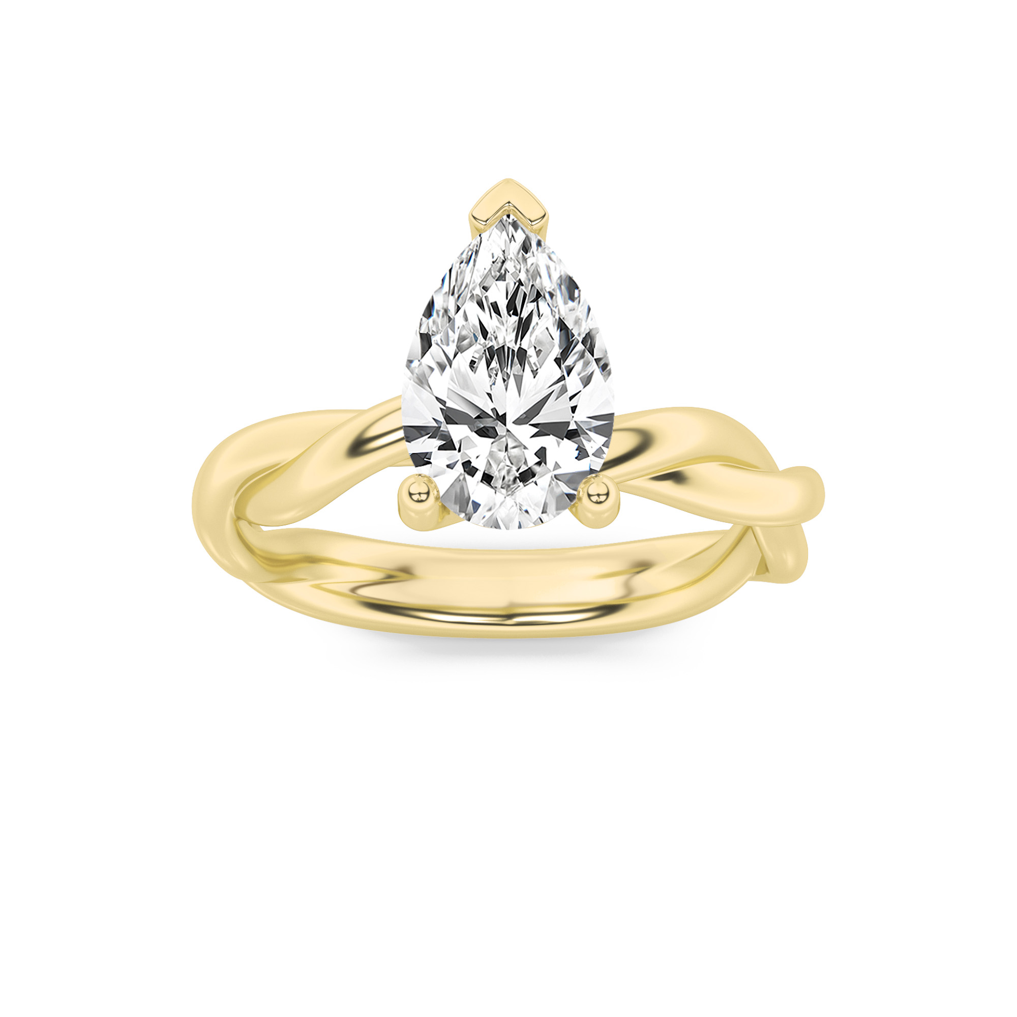 2Cttw Pear Shaped Lab Grown Diamond (F/VS) Twisted Shank Solitaire Engagement Ring in 14K Gold