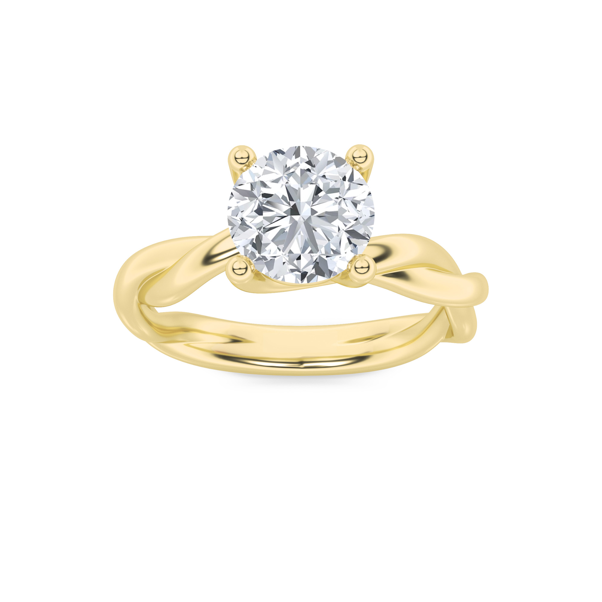 1Cttw Round Shaped Lab Grown Diamond (F/VS) Twisted Shank Solitaire Engagement Ring in 14K Gold