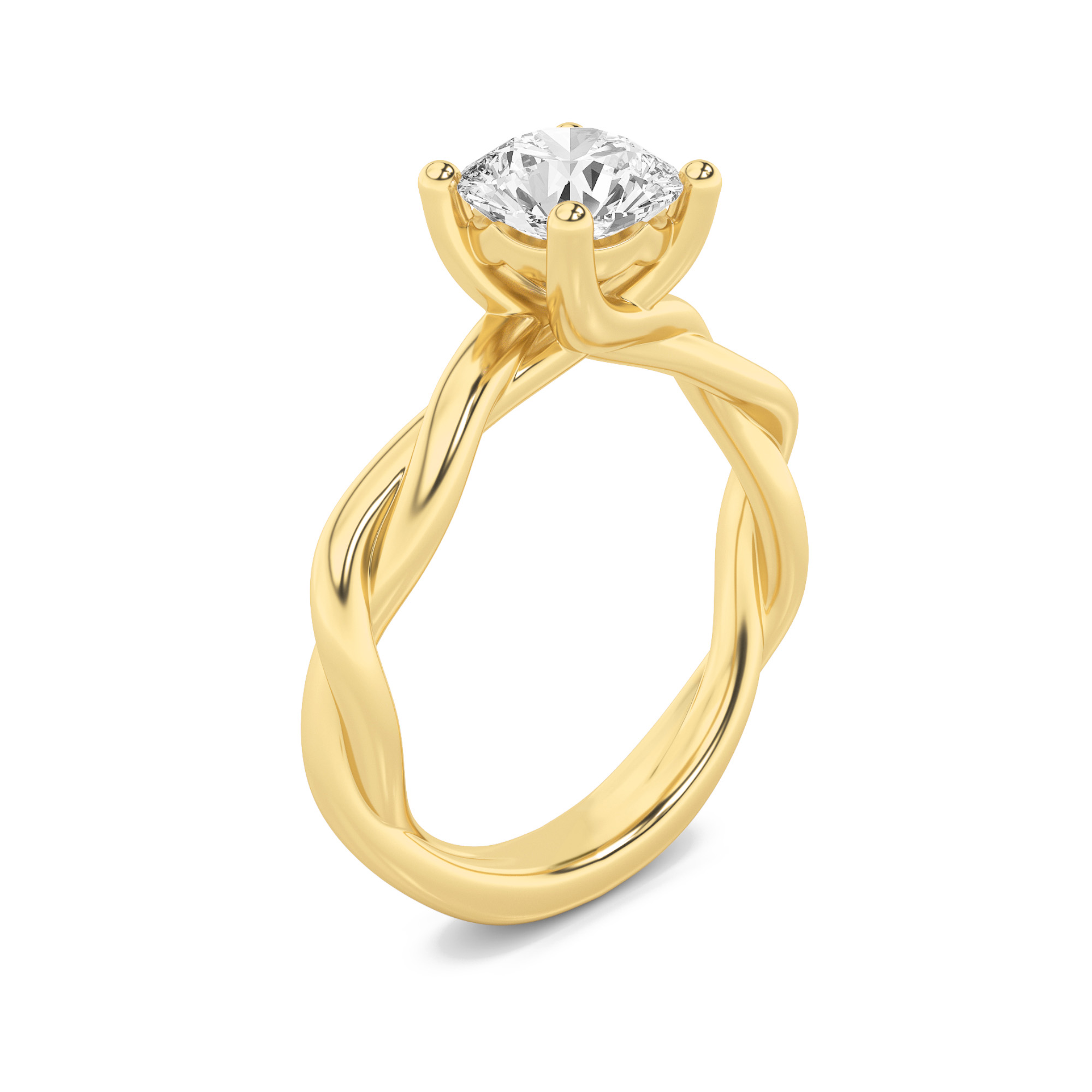 3Cttw Round Shaped Lab Grown Diamond (F/VS) Twisted Shank Solitaire Engagement Ring in 14K Gold