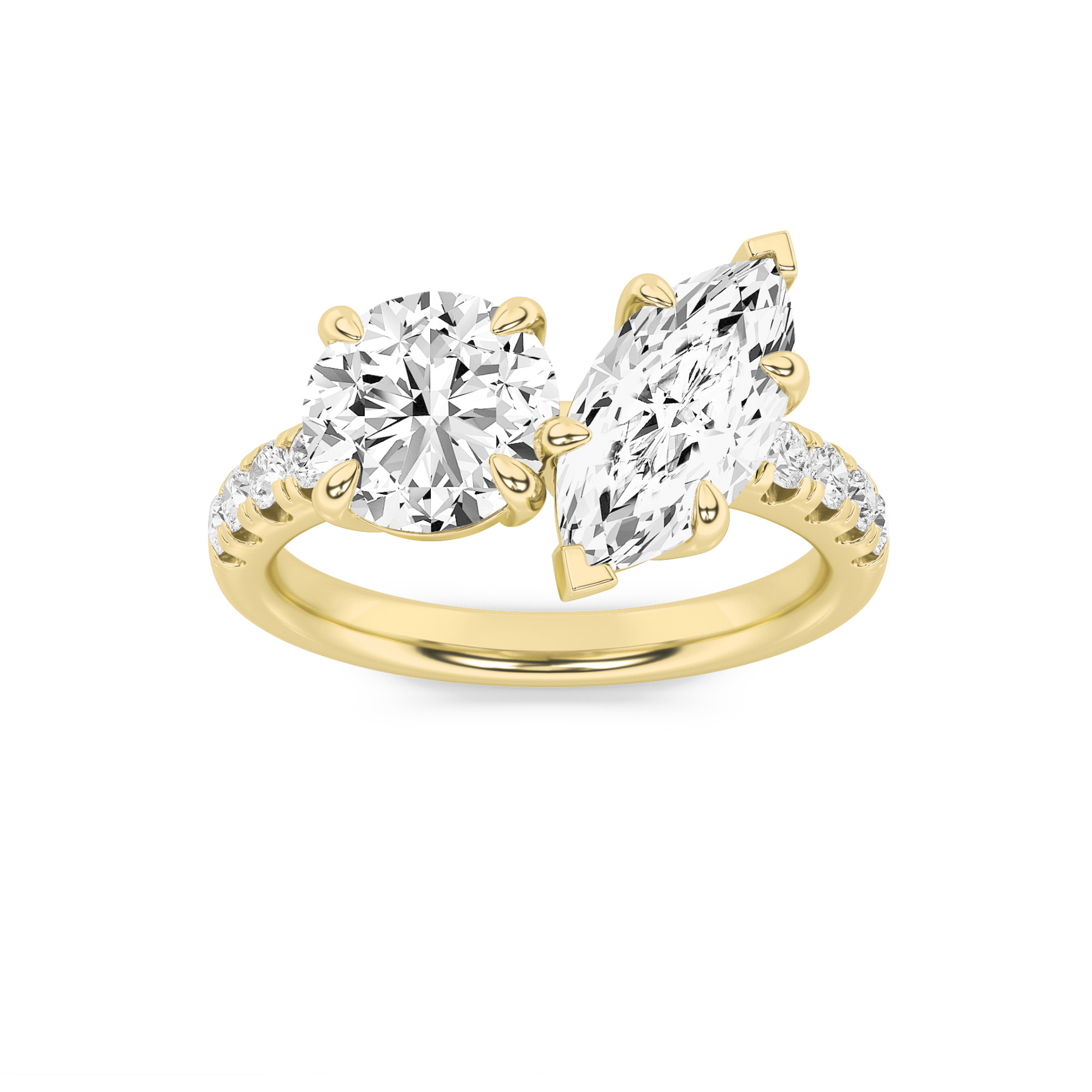 3Cttw Round Shaped Lab Grown Diamond (F/VS) Toi et Moi Engagement Ring in 14K Gold