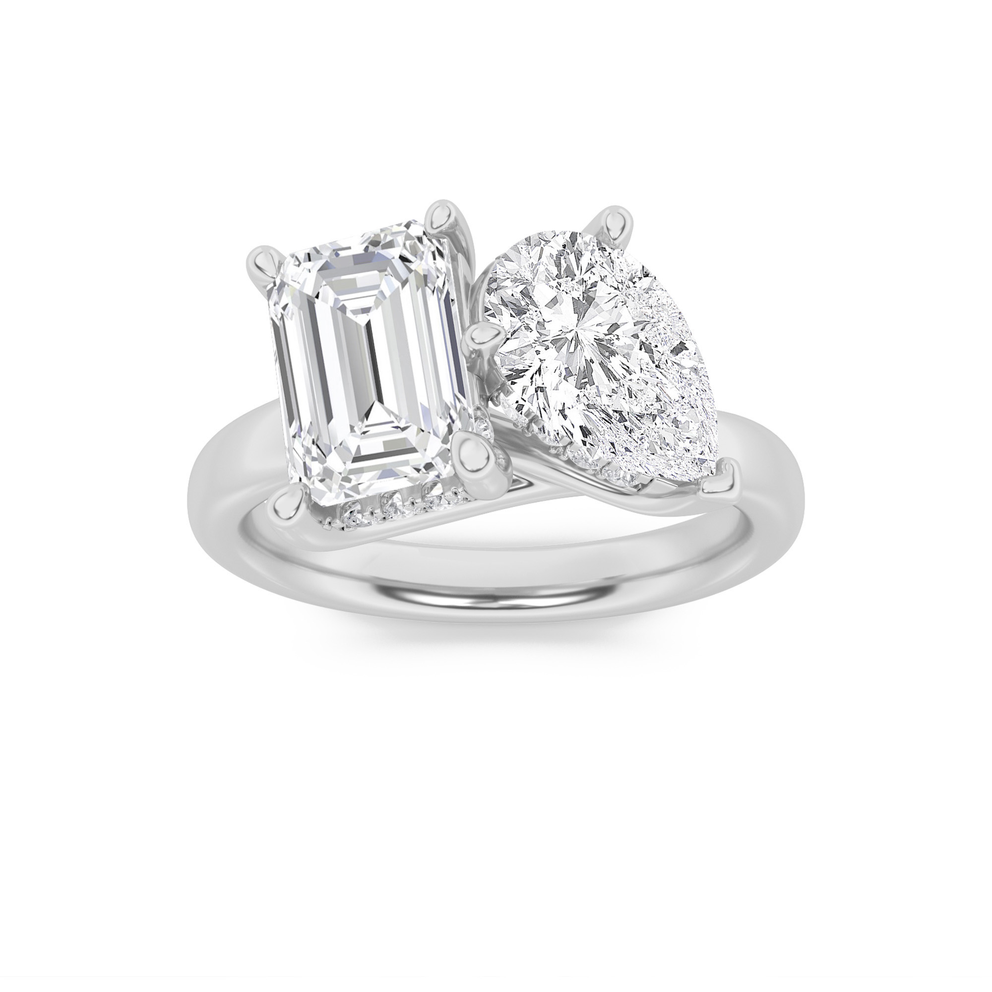 3Cttw Emerald Shaped Lab Grown Diamond (F/VS) Toi et Moi Engagement Ring in 14K Gold