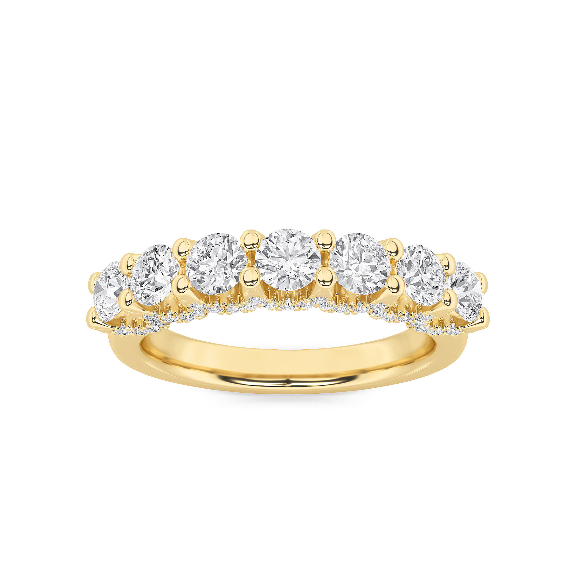 1Cttw Round Shaped Lab Grown Diamond (F/VS) Accented Double Halo Set of Band and  Ring in 14K Gold