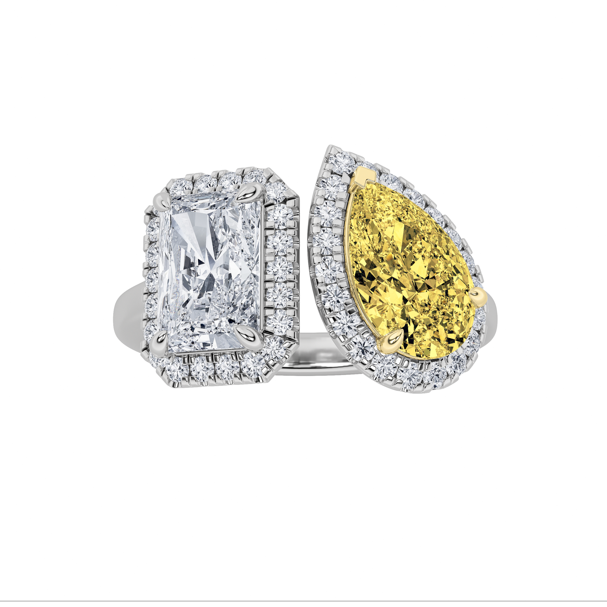 3Cttw Radiant Shaped Lab Grown Diamond (F/VS) Toi et Moi Fashiion Ring in 14K Gold