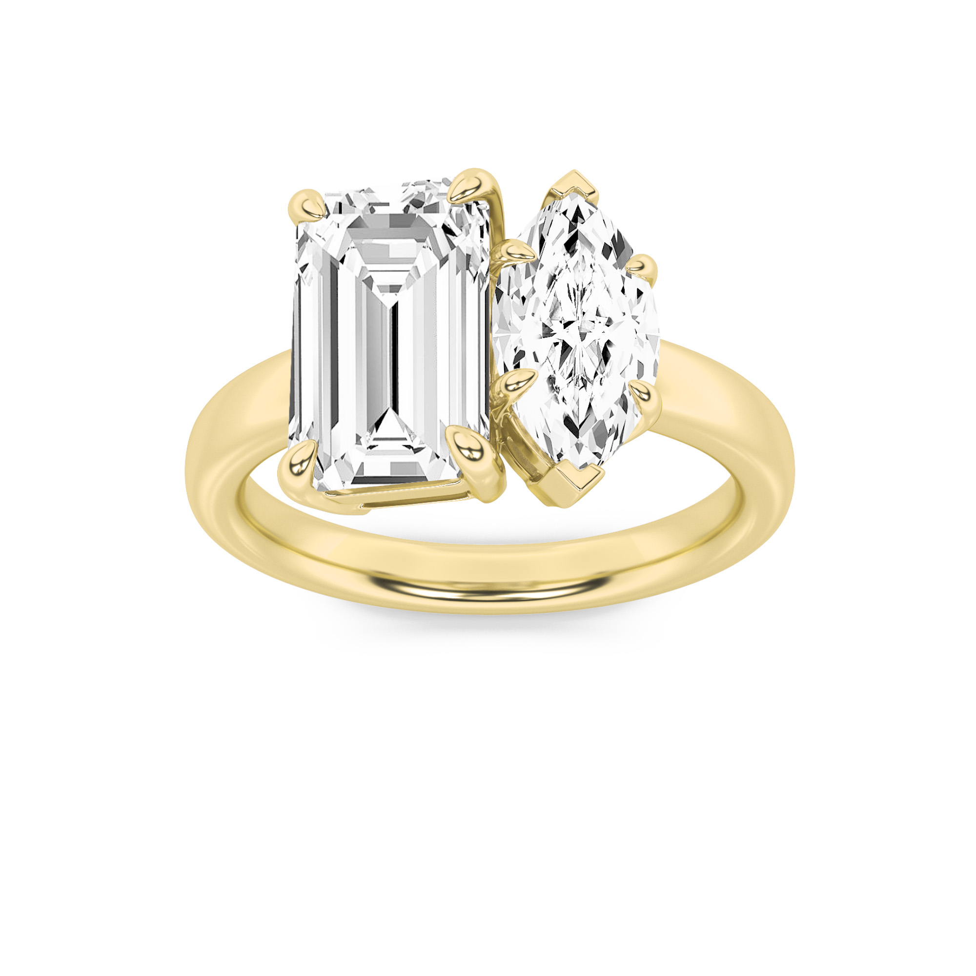 3Cttw Emerald Shaped Lab Grown Diamond (F/VS) Toi et Moi Engagement Ring in 14K Gold