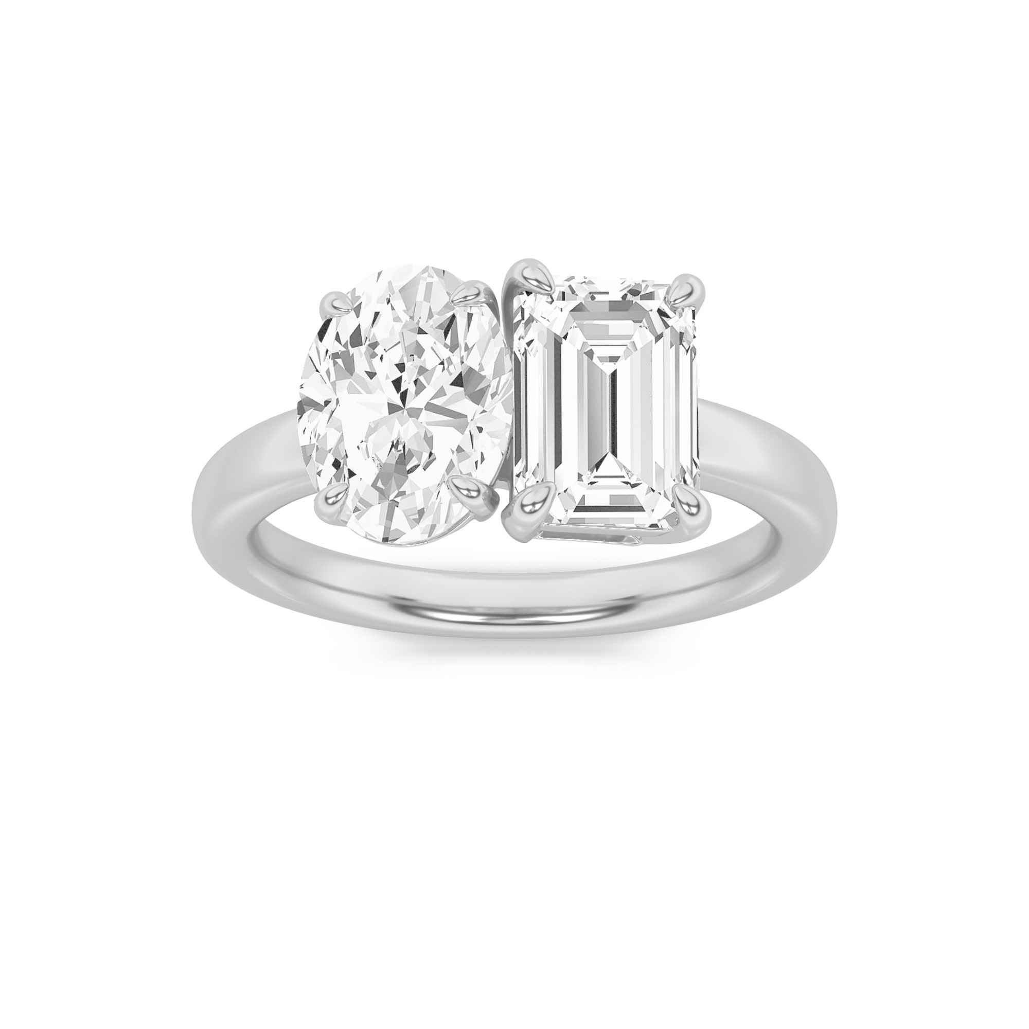 3Cttw Emerald Shaped Lab Grown Diamond (F/VS) Toi et Moi Engagement Ring in 14K Gold