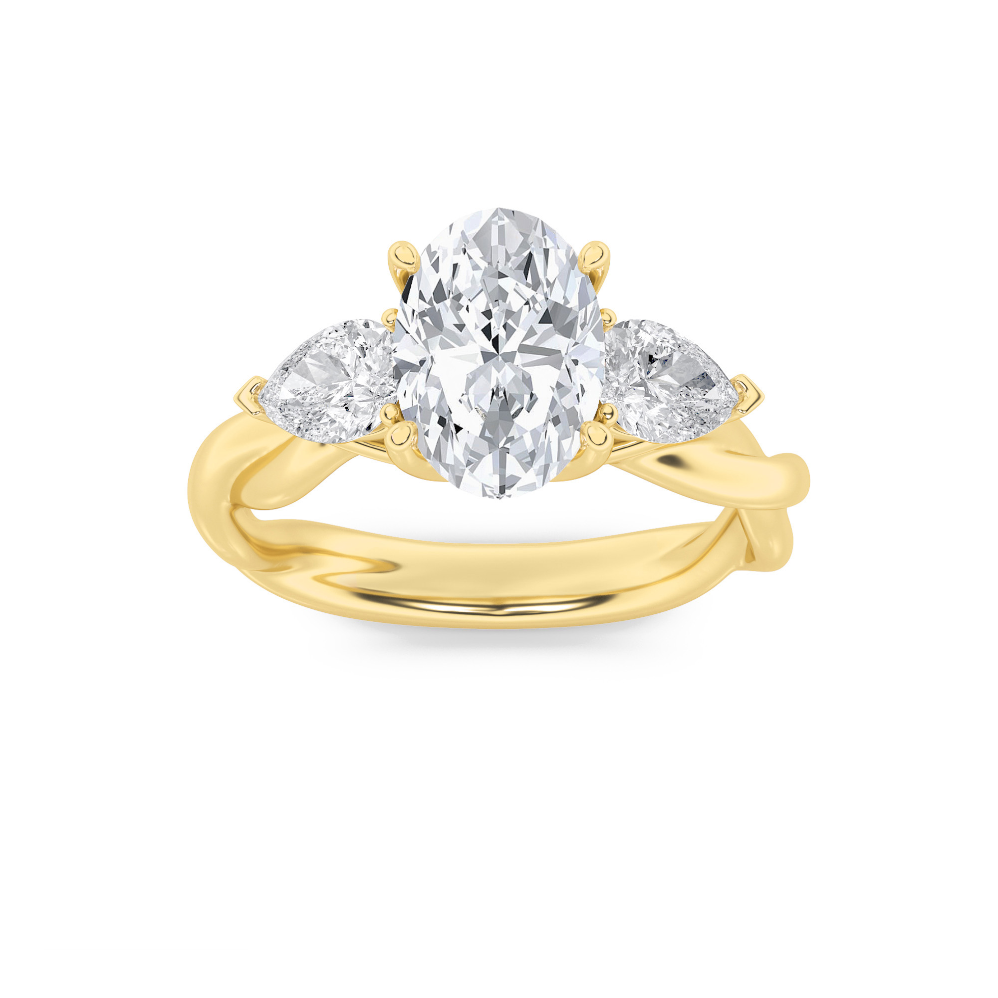 2Cttw Oval Shaped Lab Grown Diamond (F/VS) Three Stone Twisted Band Engagement Ring in 14K Gold