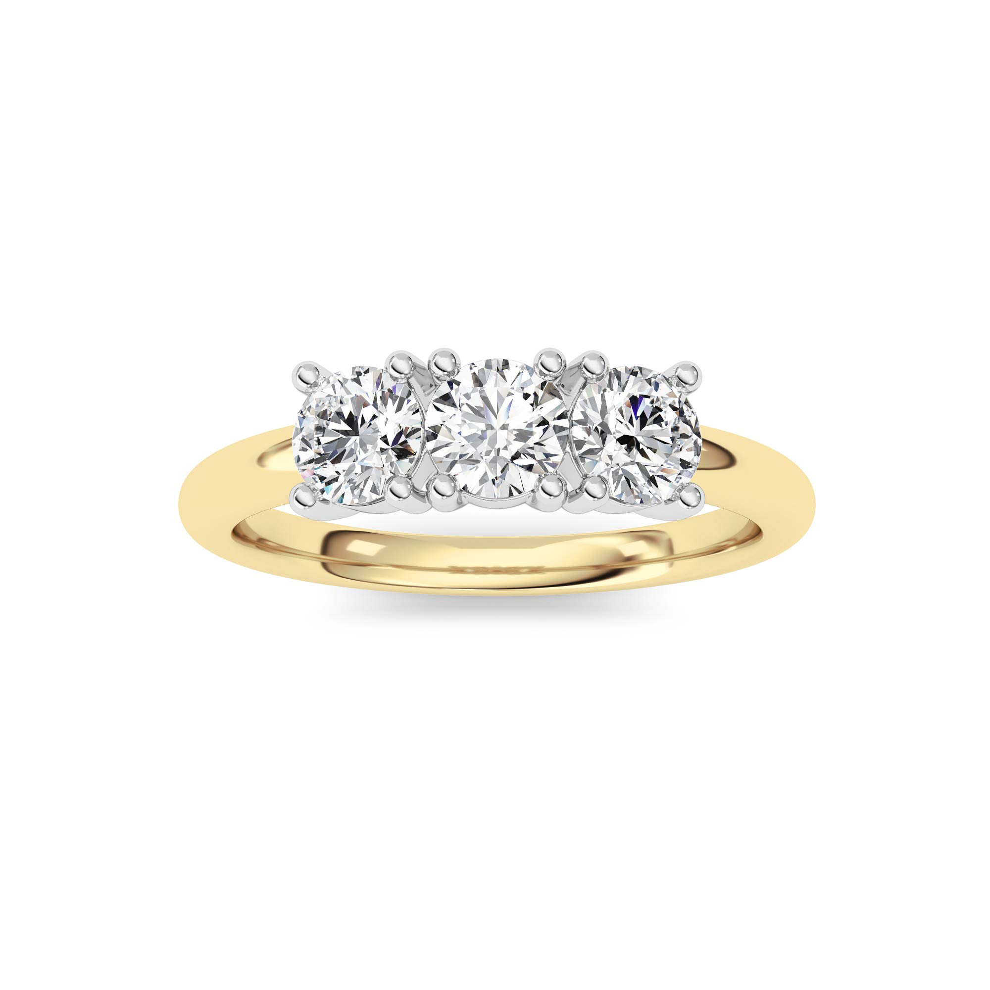 0.75Cttw Round Shaped Lab Grown Diamond (F/VS) Three Stone Band Ring in 14K Gold